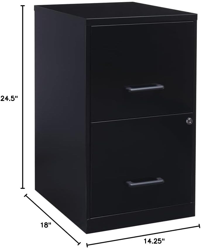 Pemberly Row 2 Drawers 24.5" Vertical Black Metal Filing Cabinet Lockable Pre-Assembled Stationary Letter Size for Home, Office