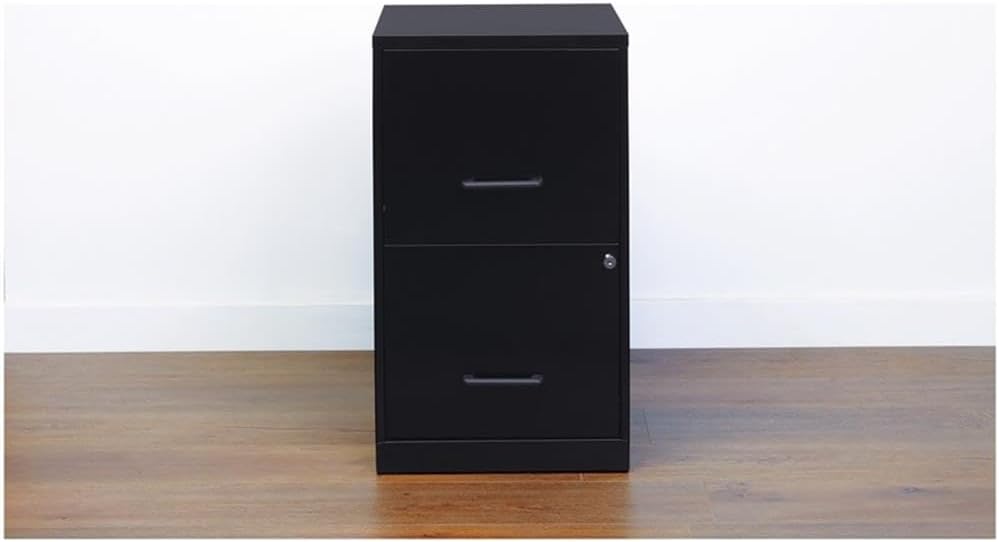 Pemberly Row 2 Drawers 24.5" Vertical Black Metal Filing Cabinet Lockable Pre-Assembled Stationary Letter Size for Home, Office