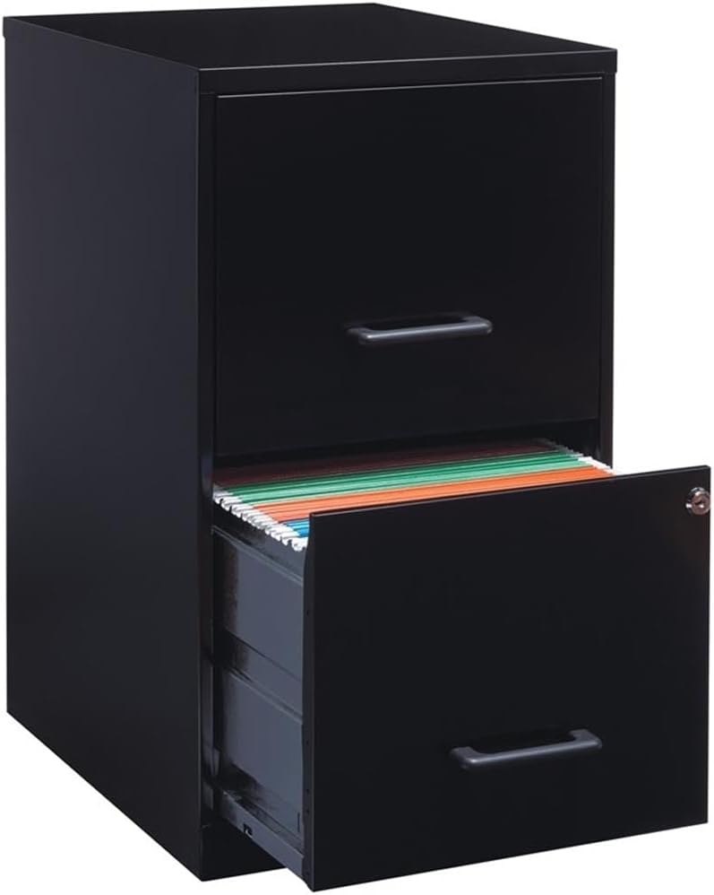 Pemberly Row 2 Drawers 24.5" Vertical Black Metal Filing Cabinet Lockable Pre-Assembled Stationary Letter Size for Home, Office