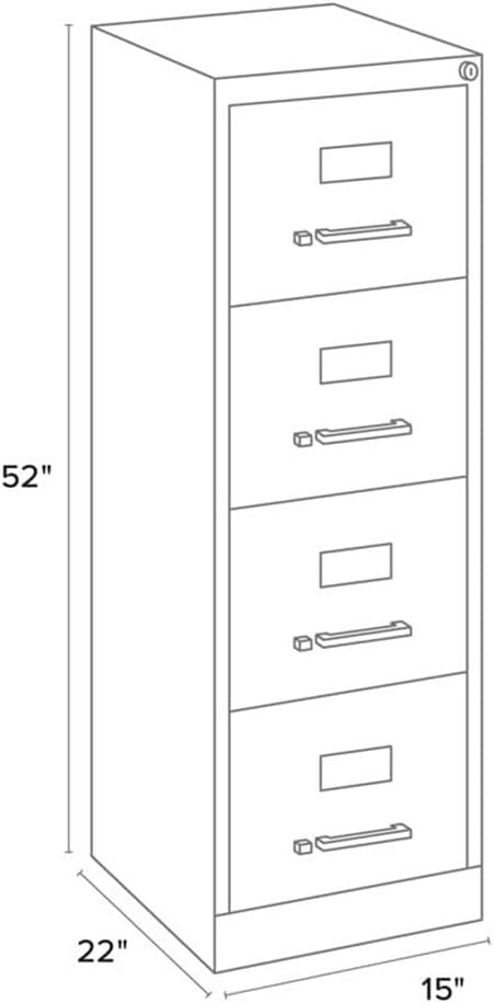 Pemberly Row 4 Drawers 52" Vertical Black Metal Filing Cabinet Lockable Pre-Assembled Stationary Letter Size for Home, Office