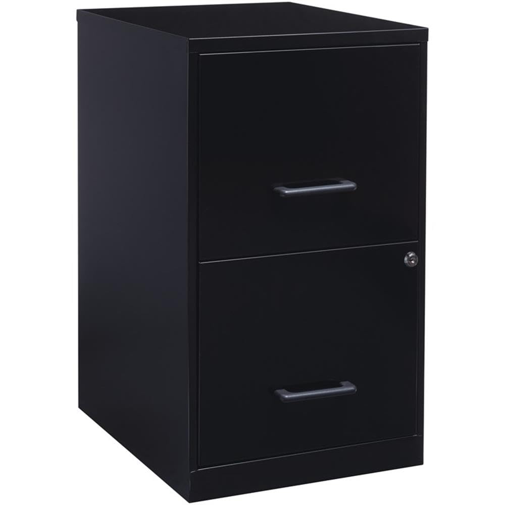 Pemberly Row 2 Drawers 24.5" Vertical Black Metal Filing Cabinet Lockable Pre-Assembled Stationary Letter Size for Home, Office