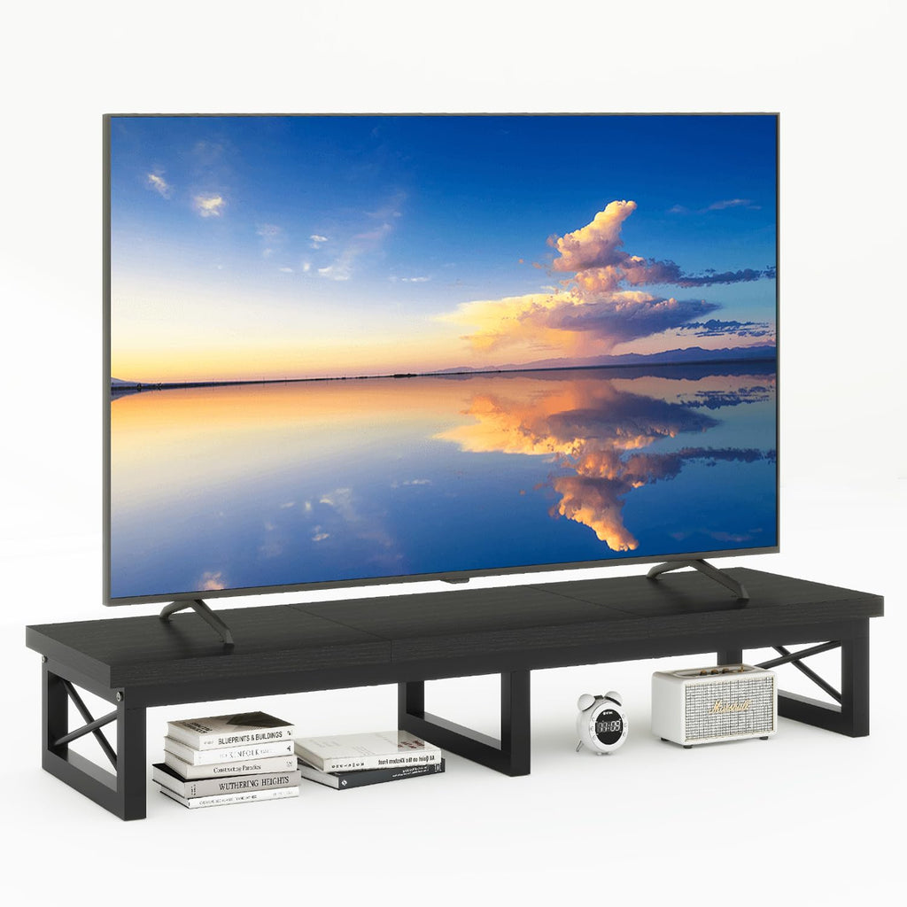 IBUYKE 45" Large TV Riser for 32-60 inch TV,Tabletop Short TV Stand with Storage and Steel Legs,Dual Screen Office Desk,Stand Riser,TV Riser Stand for Home,Bedroom,Living Room,Rustic Brown TVT002H