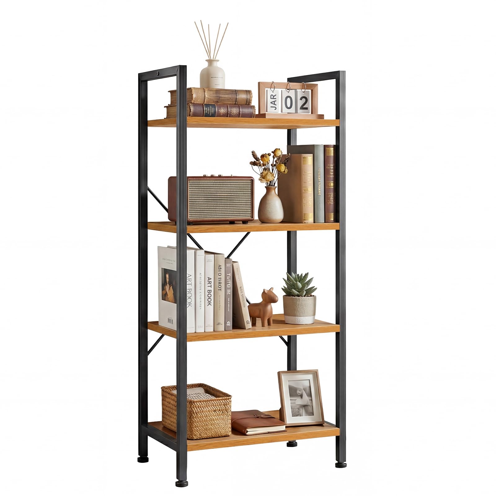 5 Tier Bookshelf, Free Standing Wooden Bookcase with Open Storage Shelves with Metal Frame, Sturdy Shelf Organization Display Rack for Living Room, Bedroom, Home Office, 62.2" Tall, Brown