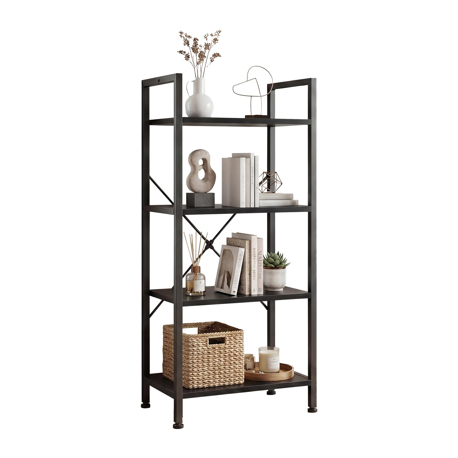 DUMOS 5 Tiers Bookshelf, Classical Modern Book Shelf, Tall Display Shelves in Living Room/Home/Office, Storage Organizer for CDs/Books/Movies, Rustic Brown