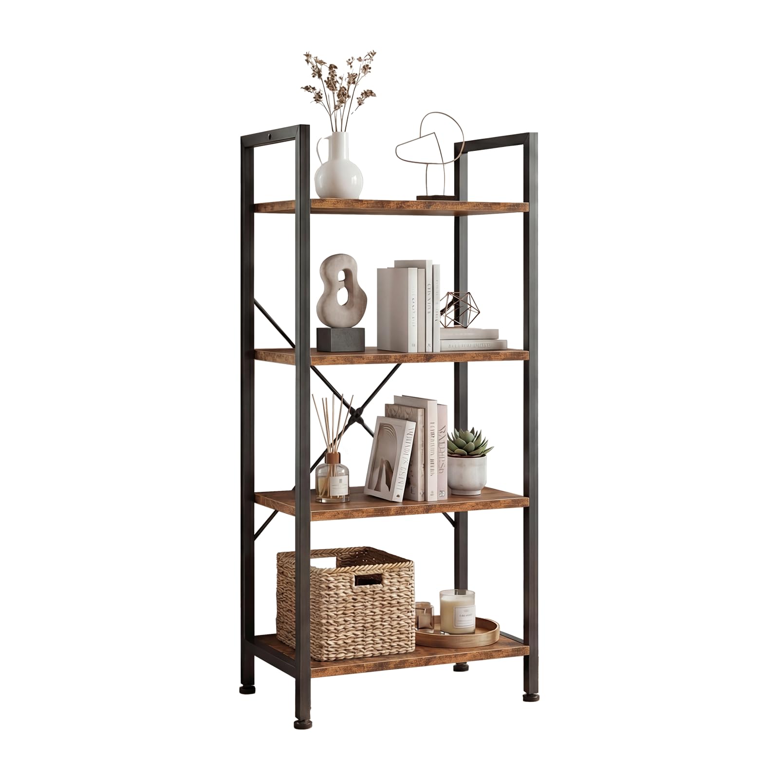 DUMOS 5 Tiers Bookshelf, Classical Modern Book Shelf, Tall Display Shelves in Living Room/Home/Office, Storage Organizer for CDs/Books/Movies, Rustic Brown