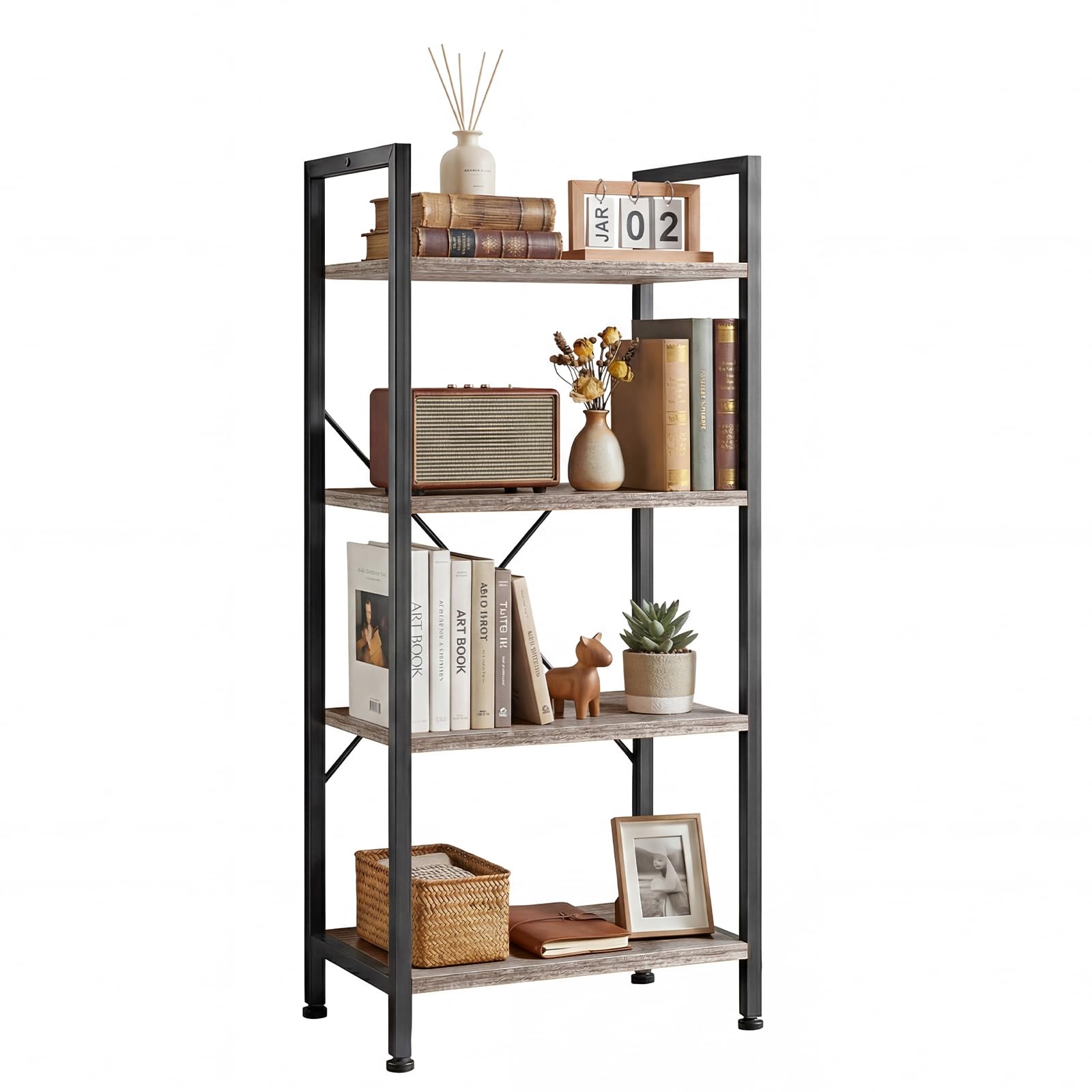 5 Tier Bookshelf, Free Standing Wooden Bookcase with Open Storage Shelves with Metal Frame, Sturdy Shelf Organization Display Rack for Living Room, Bedroom, Home Office, 62.2" Tall, Brown