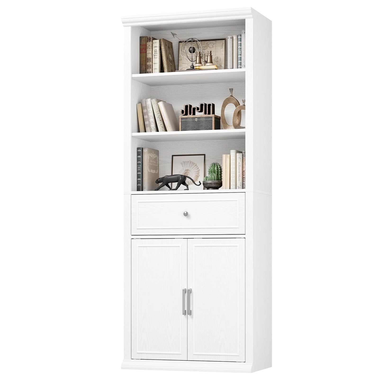 Rresyet Bookcase, 6 Tier Black Bookshelf 28" W Tall Minimalist Bookshelves with Storage Cabinet Suitable for Offices, Libraries, Living Rooms