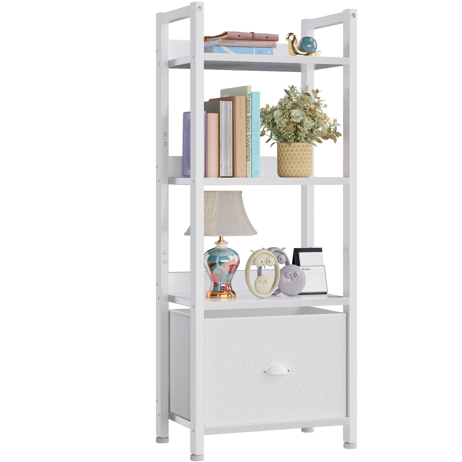 Furologee 5 Tier Bookshelf with Drawer, Tall Narrow Bookcase with Shelves, Wood and Metal Bookshelves Storage Organizer, Industrial Display Standing Shelf Unit for Bedroom, Living Room, Rustic Brown