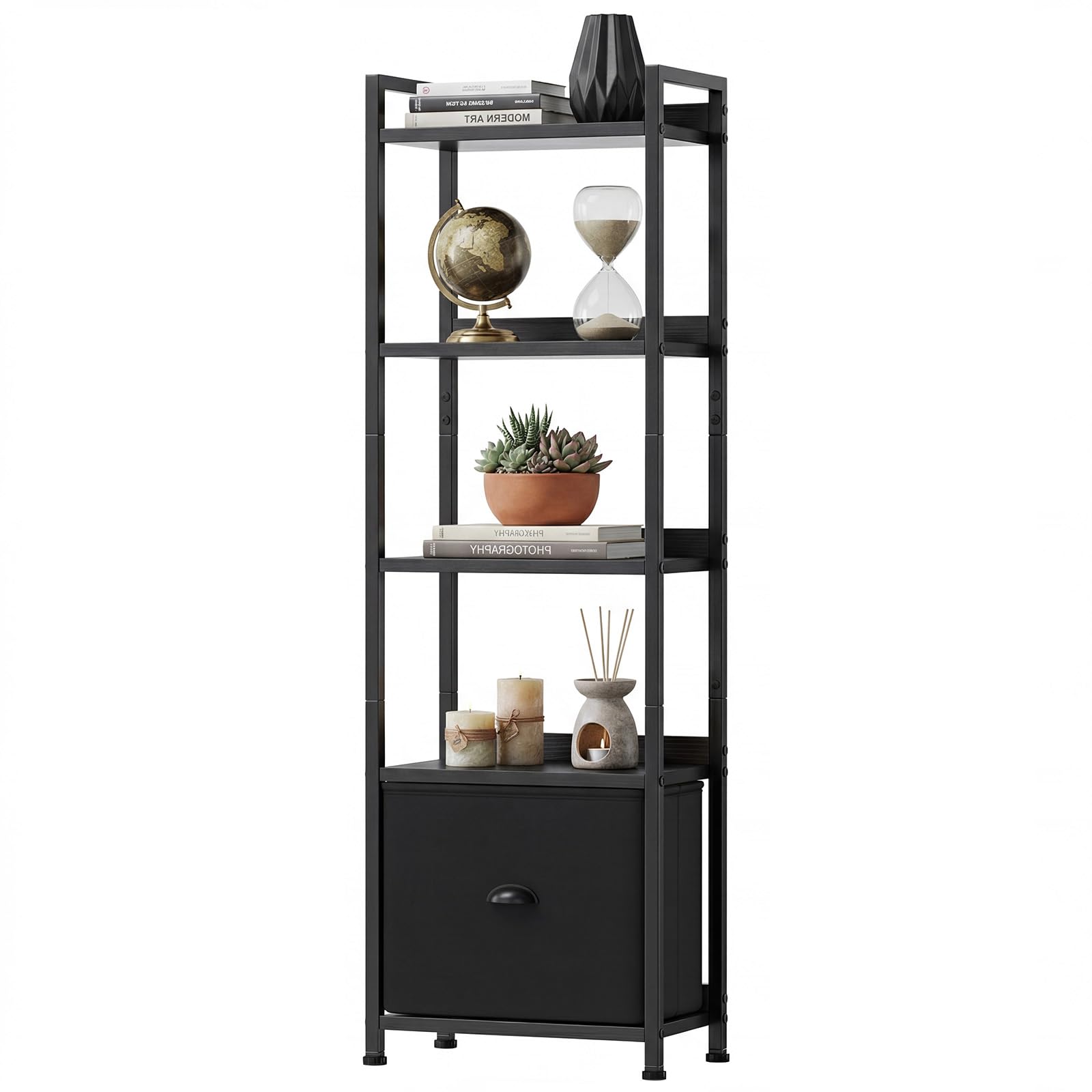 Sweetcrispy Book Shelf, 5 Tier Bookcase, Modern Tall Bookshelf Corner Storage Organizer for Garage Kit, CDs, Movies Suitable Home Office Bedroom, Kitchen, Living Room - Brown