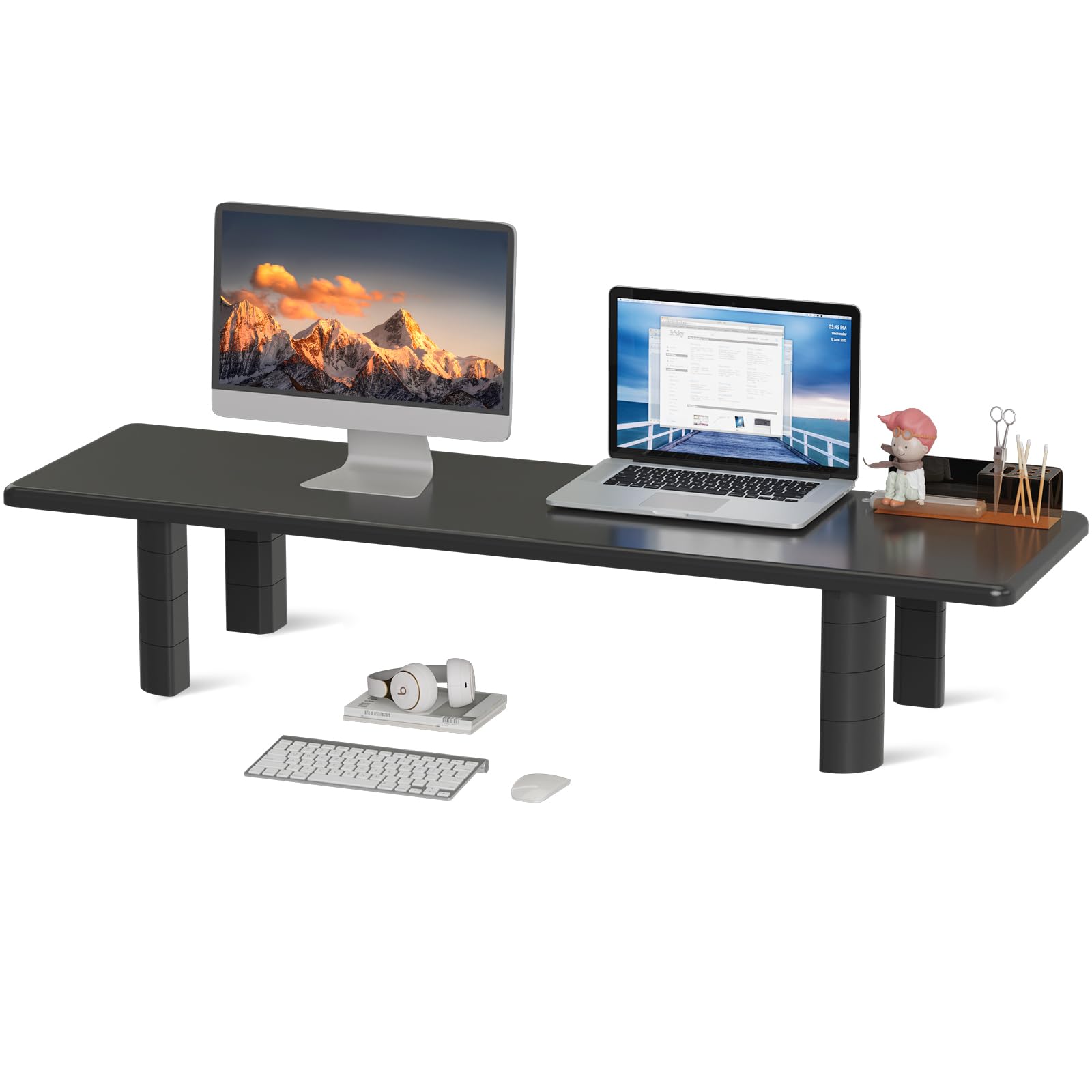 Suptek Dual Monitor Stand Riser with Two Drawers,Monitor Riser for 2 Monitors with Storage, Extra Large Storage for 2 Monitors, Multifunctional Desktop Organizer,Desktop Oraganizer Computer,Laptop,Printer,TV