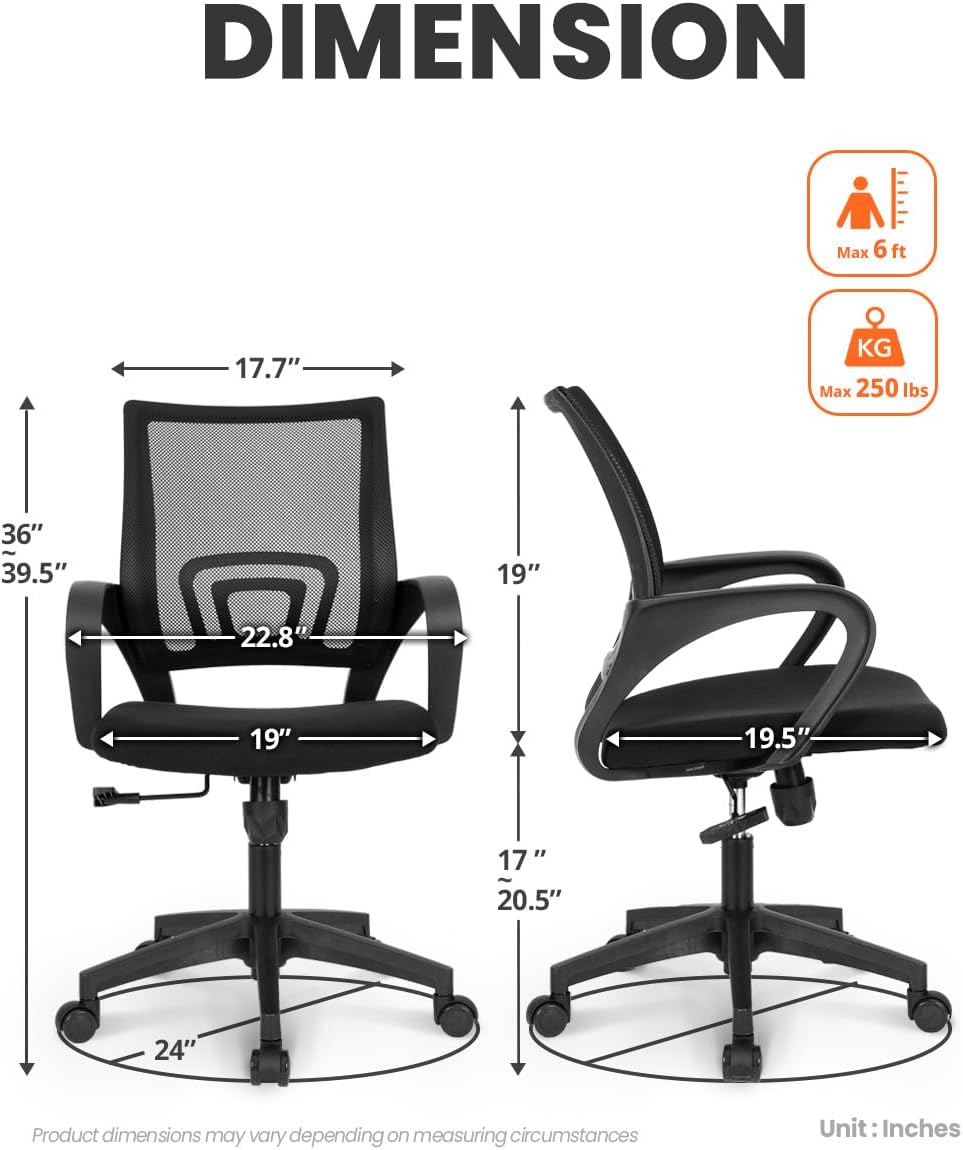 NEO CHAIR Office Desk Computer Chair Ergonomic Mesh Gaming Cushion Seat with Comfy Lumbar Mid Back Support Adjustable Height Swivel Rolling Wheels for Home Task (Black)