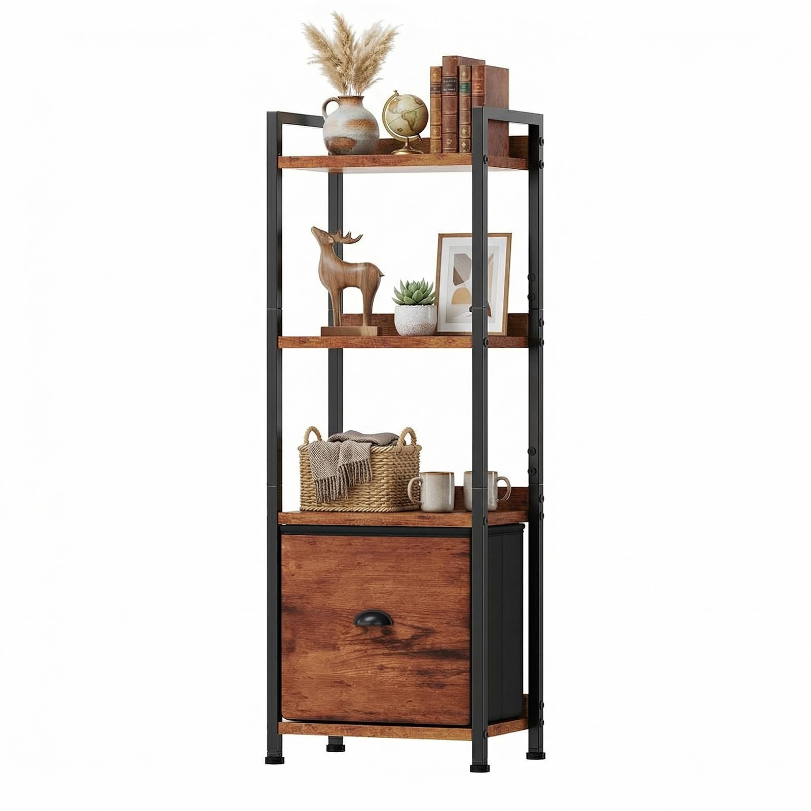 Sweetcrispy Book Shelf, 5 Tier Bookcase, Modern Tall Bookshelf Corner Storage Organizer for Garage Kit, CDs, Movies Suitable Home Office Bedroom, Kitchen, Living Room - Brown