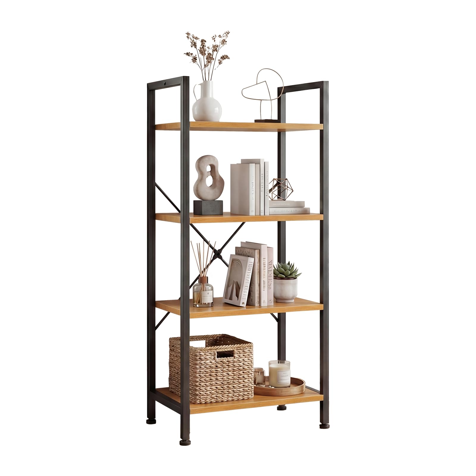 DUMOS 5 Tiers Bookshelf, Classical Modern Book Shelf, Tall Display Shelves in Living Room/Home/Office, Storage Organizer for CDs/Books/Movies, Rustic Brown