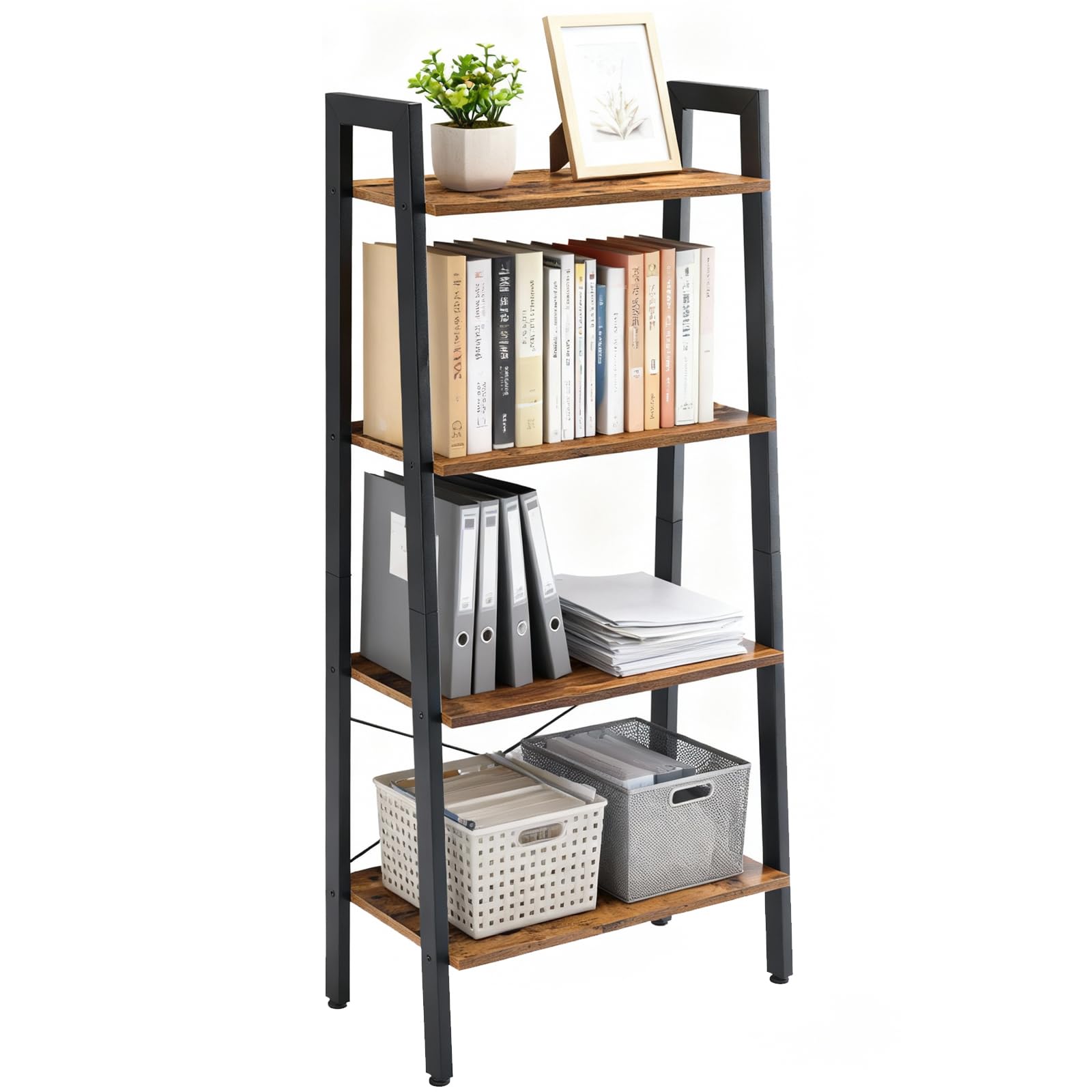 DUMOS 5 Tiers Bookshelf, Classical Modern Book Shelf, Tall Display Shelves in Living Room/Home/Office, Storage Organizer for CDs/Books/Movies, Rustic Brown