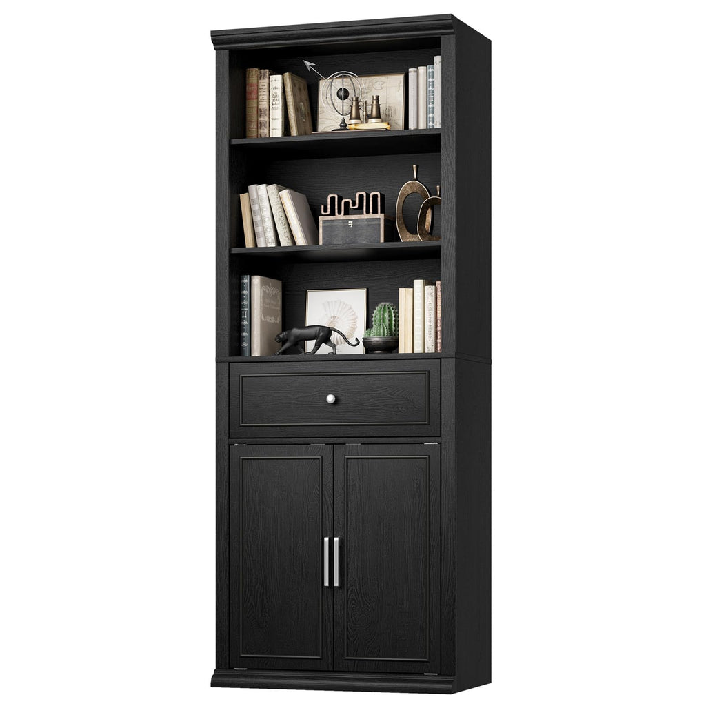 Rresyet Bookcase, 6 Tier Black Bookshelf 28" W Tall Minimalist Bookshelves with Storage Cabinet Suitable for Offices, Libraries, Living Rooms