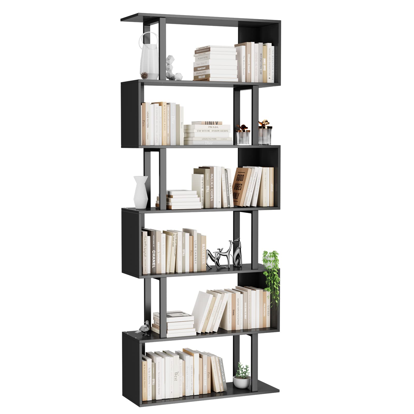 Gadroad 5 Tier Geometric Bookcase,S Shaped Bookshelf, Wood Decorative Storage Shelving, Modern Freestanding Display Shelves, Tall Book Shelf Unit for Living Room Bedroom, White