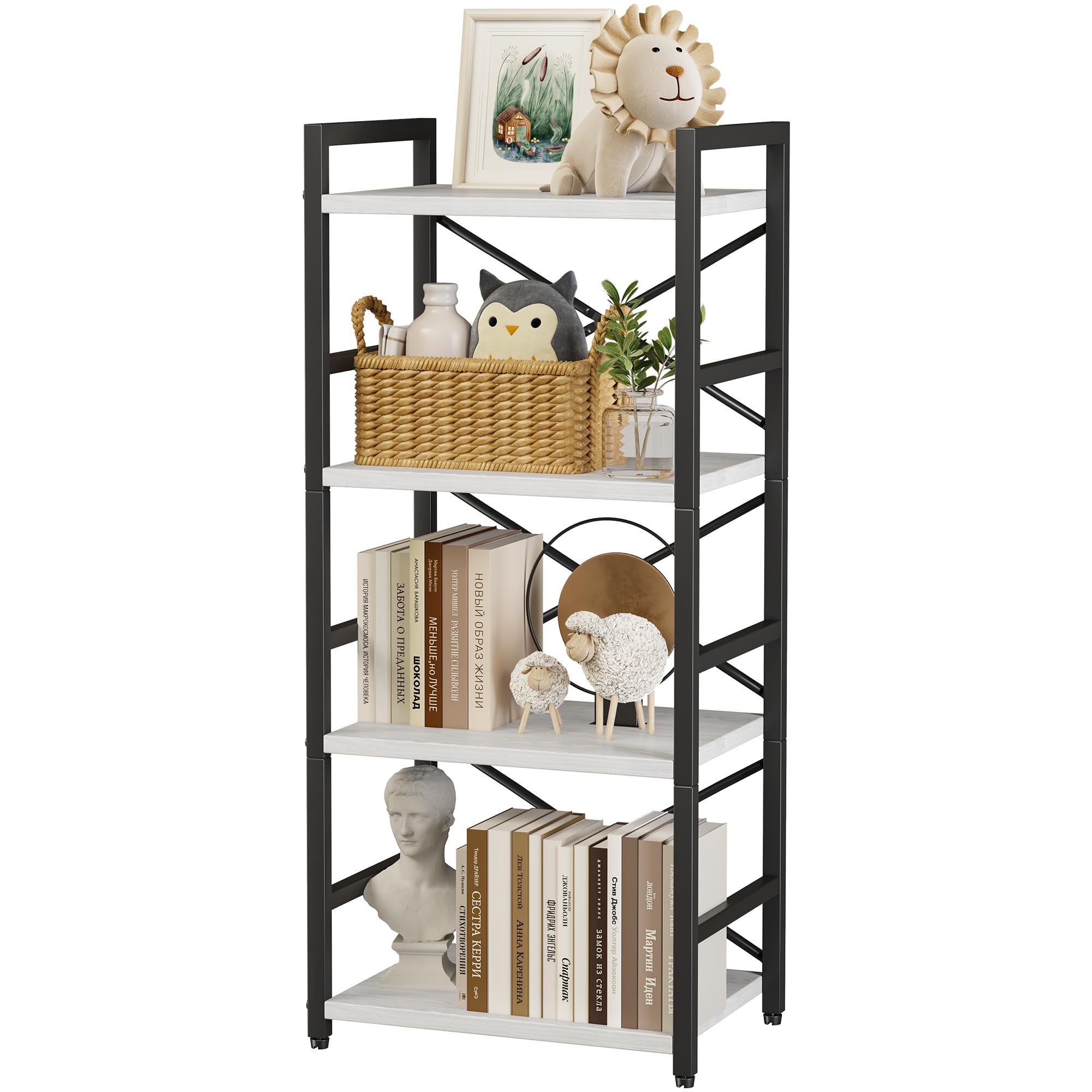 Homeiju Bookshelf, 3 Tier Industrial Bookcase, Metal Small Bookcase, Rustic Etagere Book Shelf Storage Organizer for Living Room, Bedroom, and Home Office(Rustic Brown) Patent Pending D29873033