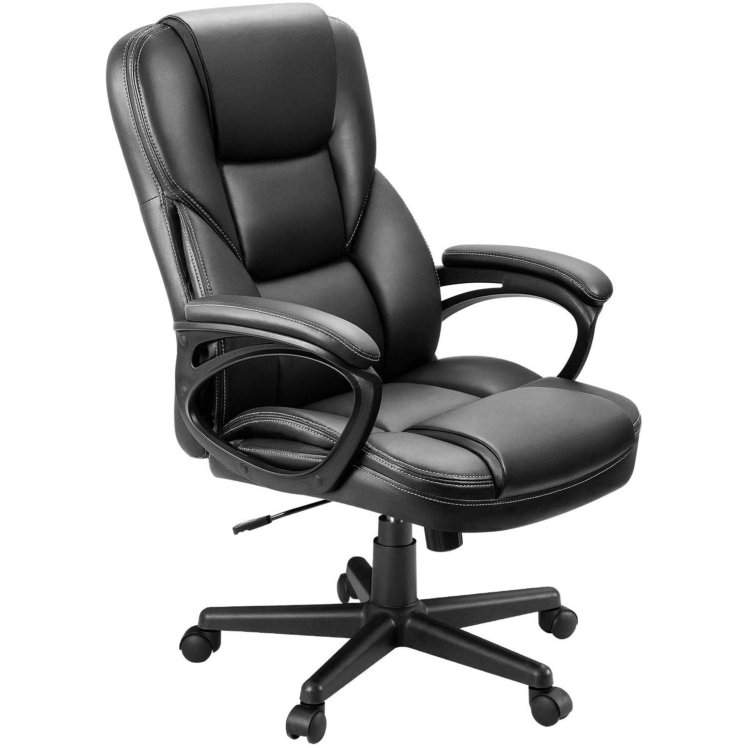 Furmax Office Executive Chair High Back Adjustable Managerial Home Desk Chair, Swivel Computer PU Leather Chair with Lumbar Support (1, Black)