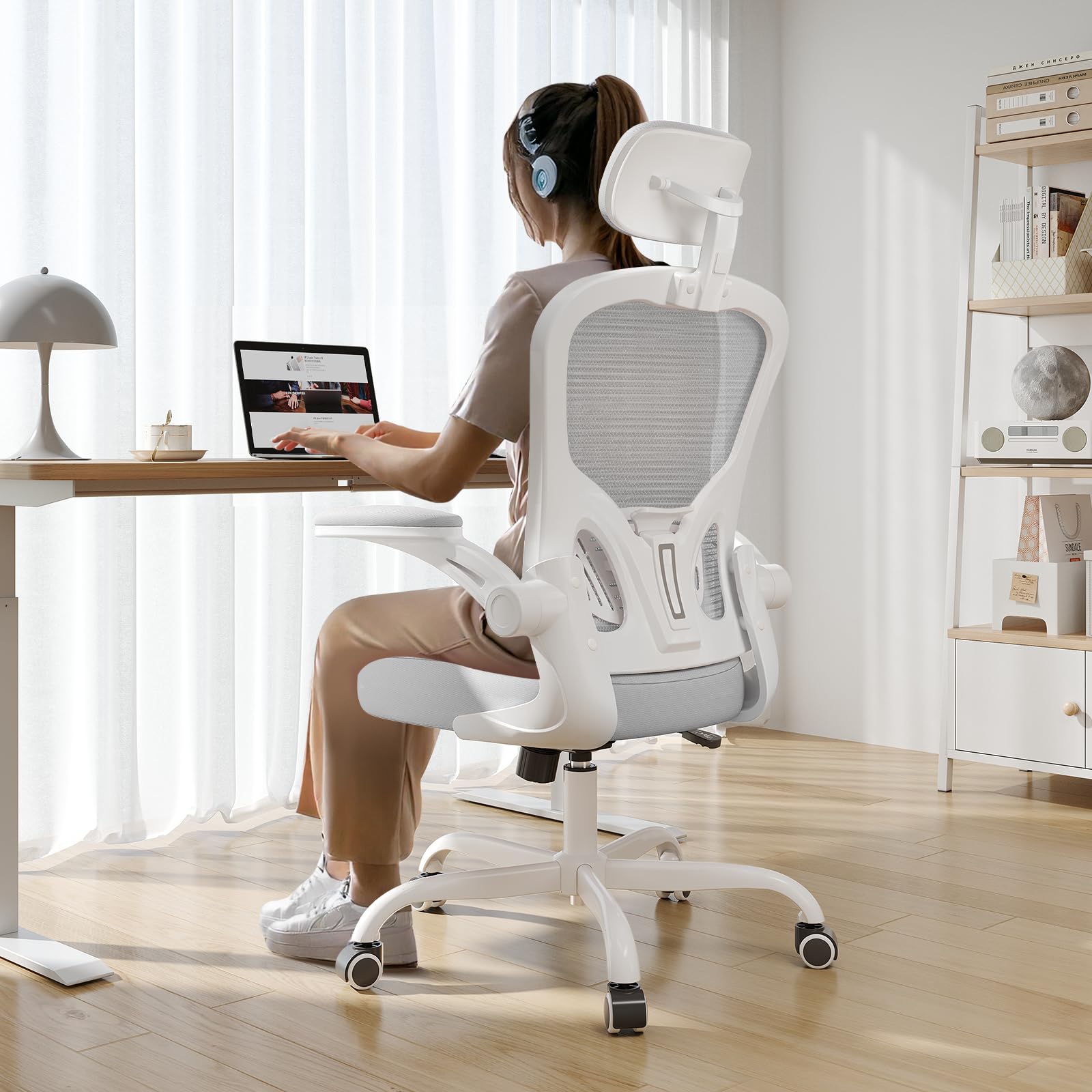 Office Chair Ergonomic Desk Chair, 330LBS Capacity, High Back Computer Chair for Long Hours Comfortable, Rolling Swivel Executive Task Chair for Home Office with Flip-up Armrests, Black