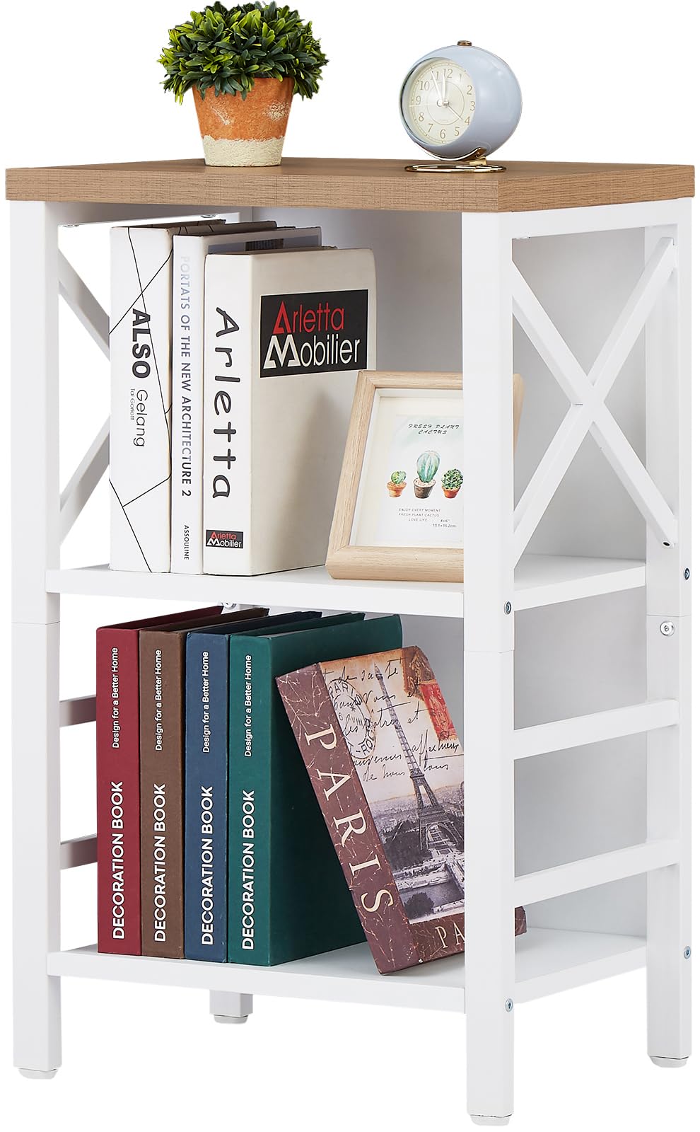 MNEETRUNG Small Bookshelf,3 Tier Industrial Bookcase with Metal Frame and Backboard,Low Rustic Brown Book Shelf,Book case for Small Spaces,Living Room,Bedroom and Home Office