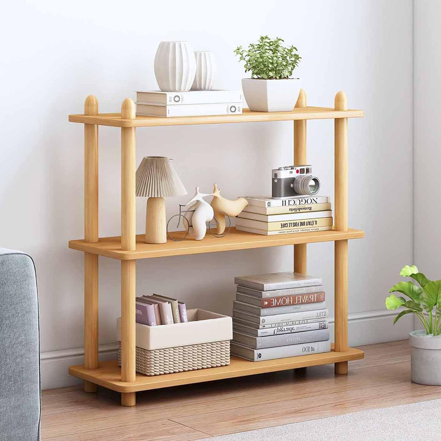 IOTXY 5-Tier Wooden Shelf Bookcase - Modern Open Bookshelf, Free Standing Storage Rack, Multifunctional Display Stand for Home and Office, White, Rectangle