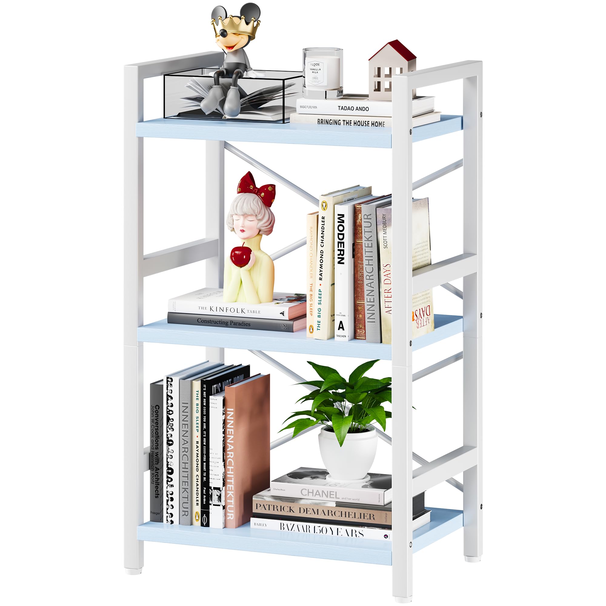 Homeiju Bookshelf, 3 Tier Industrial Bookcase, Metal Small Bookcase, Rustic Etagere Book Shelf Storage Organizer for Living Room, Bedroom, and Home Office(Rustic Brown) Patent Pending D29873033