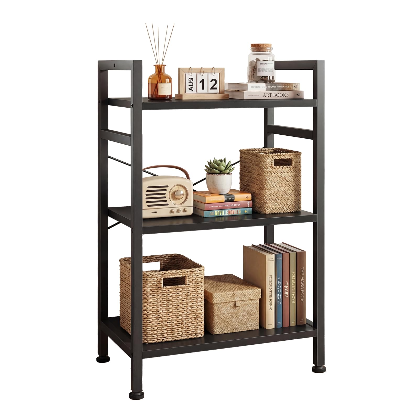 DUMOS 5 Tiers Bookshelf, Classical Modern Book Shelf, Tall Display Shelves in Living Room/Home/Office, Storage Organizer for CDs/Books/Movies, Rustic Brown