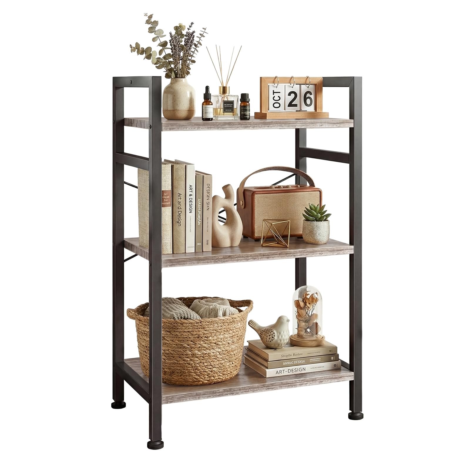 5 Tier Bookshelf, Free Standing Wooden Bookcase with Open Storage Shelves with Metal Frame, Sturdy Shelf Organization Display Rack for Living Room, Bedroom, Home Office, 62.2" Tall, Brown