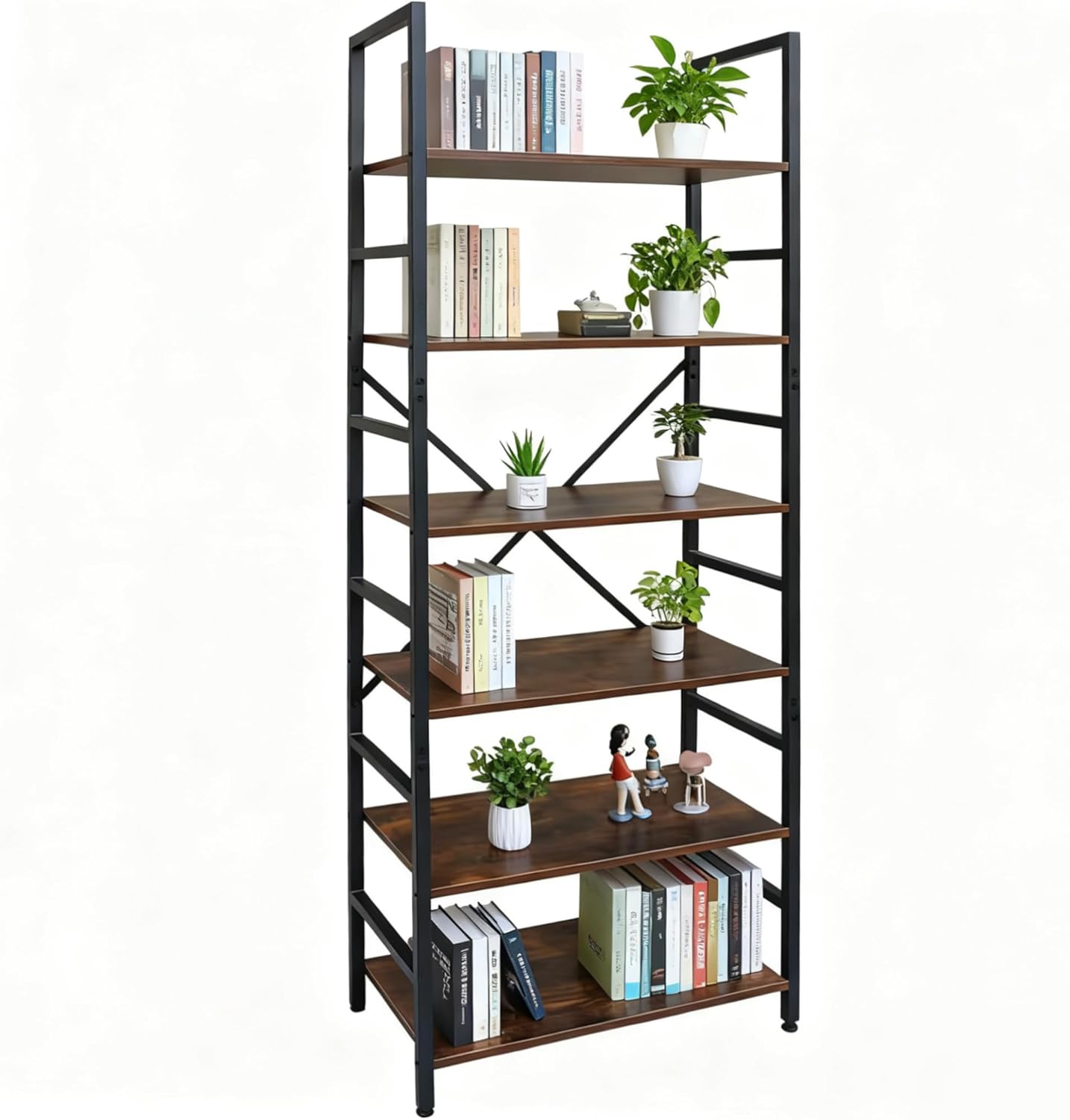 Book Shelf,6 Tier Bookshelves,Industrial Wood Bookcase,72" H Ladder Bookshelf,Home Office Bookcase Shelf Storage Organizer,Ladder Shelf for Bedroom,Living Room