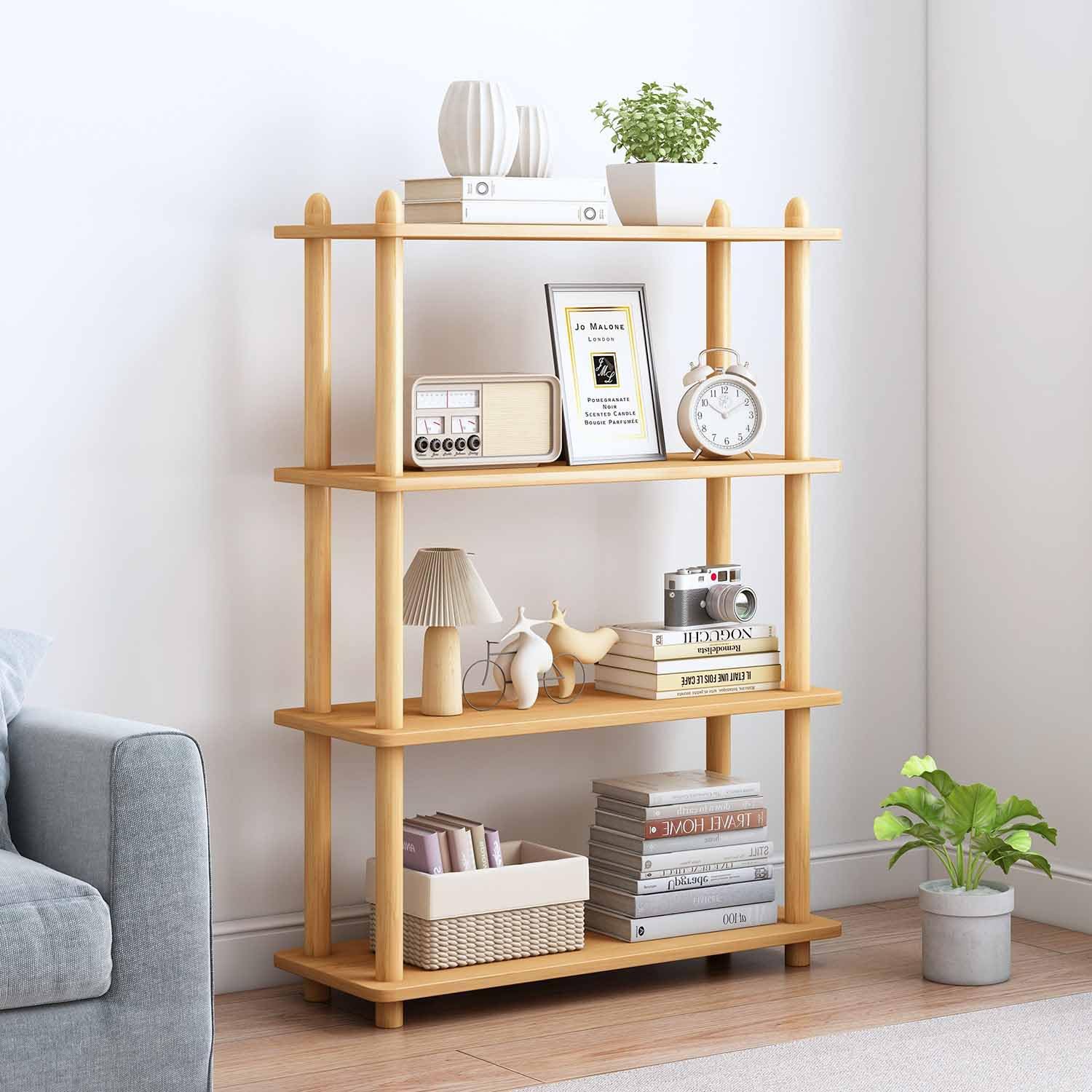 IOTXY 5-Tier Wooden Shelf Bookcase - Modern Open Bookshelf, Free Standing Storage Rack, Multifunctional Display Stand for Home and Office, White, Rectangle