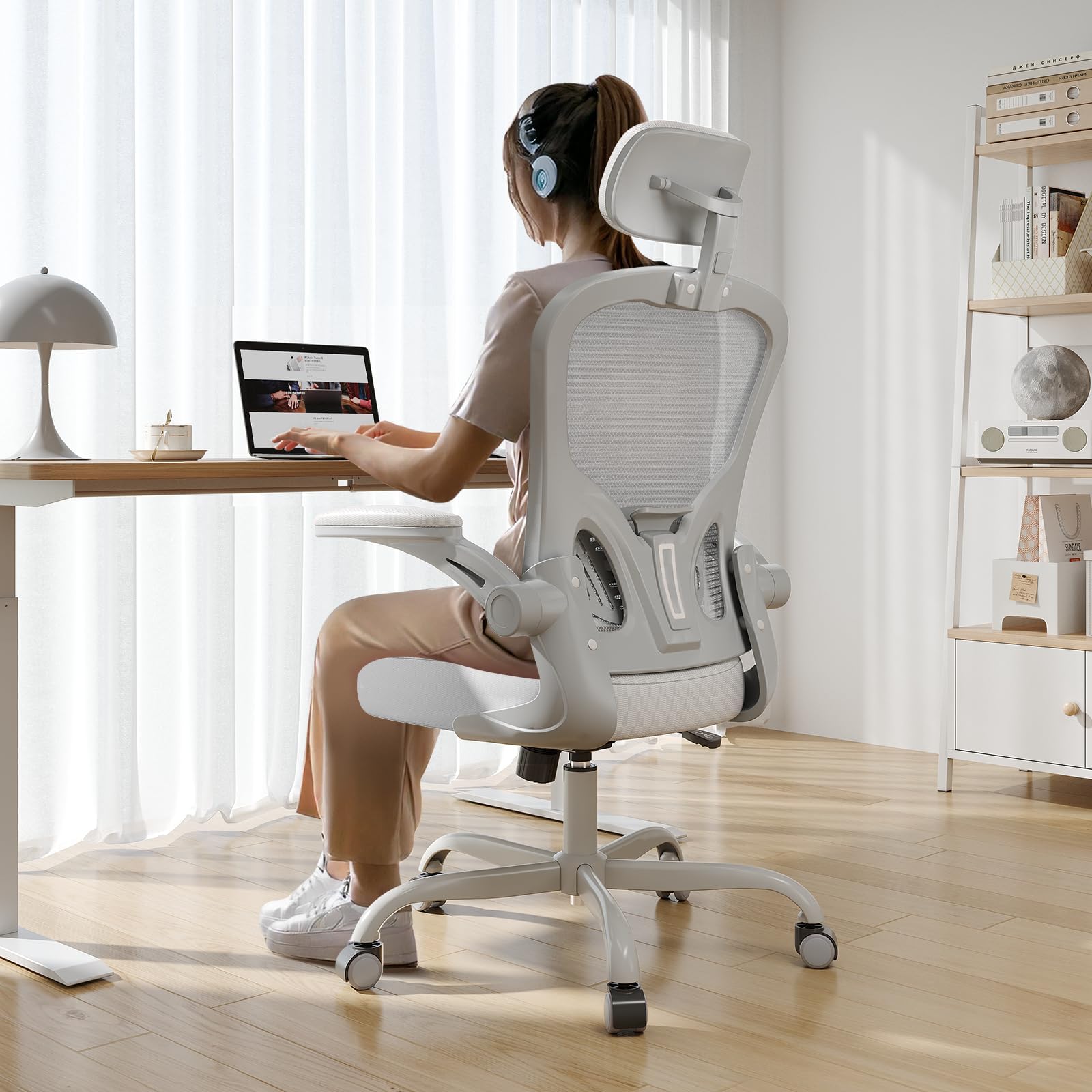 Office Chair Ergonomic Desk Chair, 330LBS Capacity, High Back Computer Chair for Long Hours Comfortable, Rolling Swivel Executive Task Chair for Home Office with Flip-up Armrests, Black