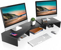 FITUEYES Dual Monitor Stand – 3 Shelf Computer Monitor Riser, Wood Desktop Stand with Adjustable Length and Angle, Desk Accessories, Office Supplies Medium Brown, DT108002WB