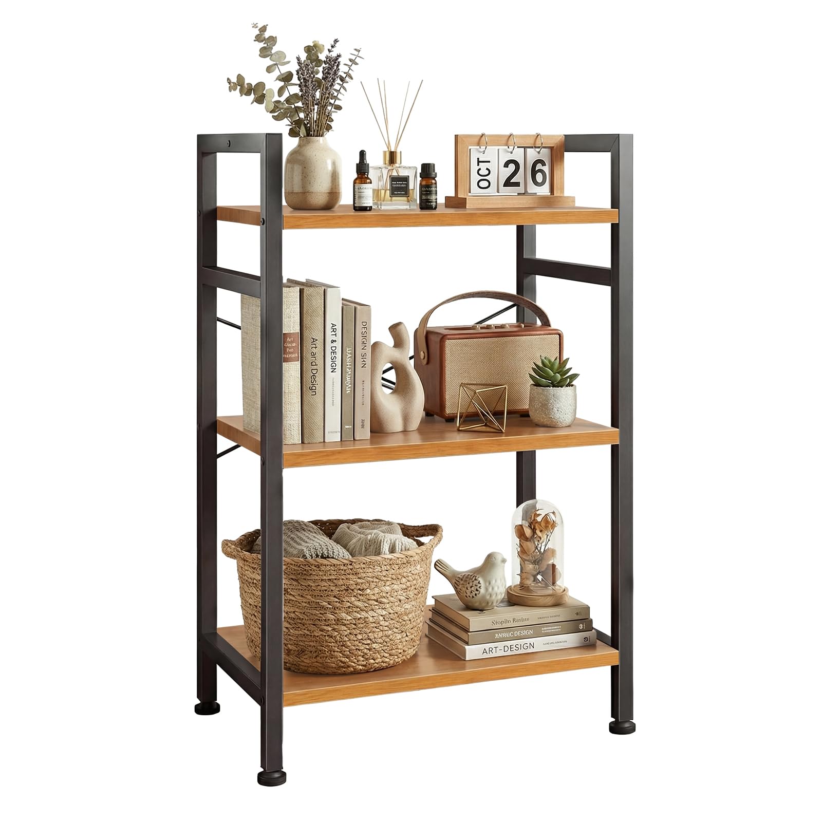 5 Tier Bookshelf, Free Standing Wooden Bookcase with Open Storage Shelves with Metal Frame, Sturdy Shelf Organization Display Rack for Living Room, Bedroom, Home Office, 62.2" Tall, Brown