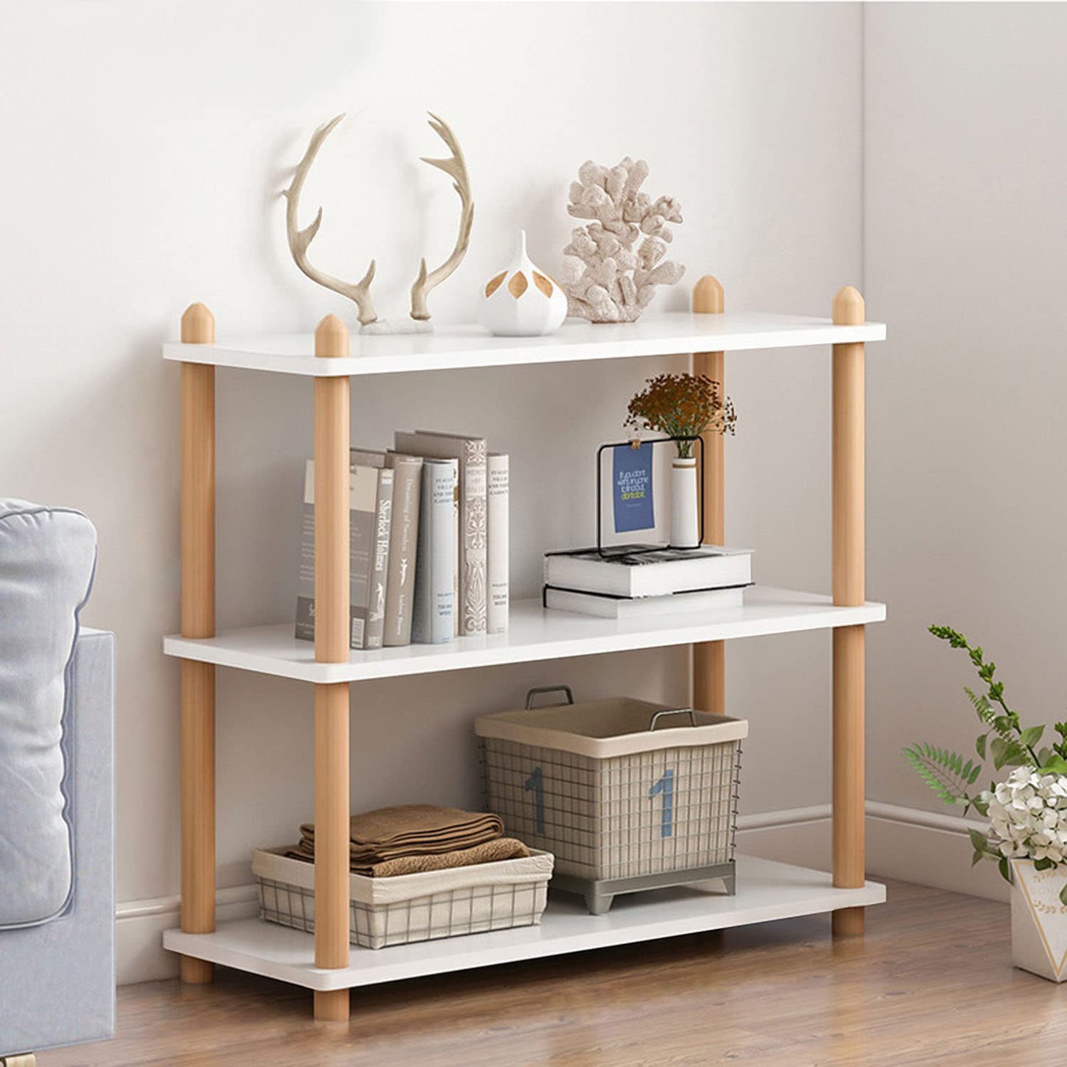 IOTXY 5-Tier Wooden Shelf Bookcase - Modern Open Bookshelf, Free Standing Storage Rack, Multifunctional Display Stand for Home and Office, White, Rectangle