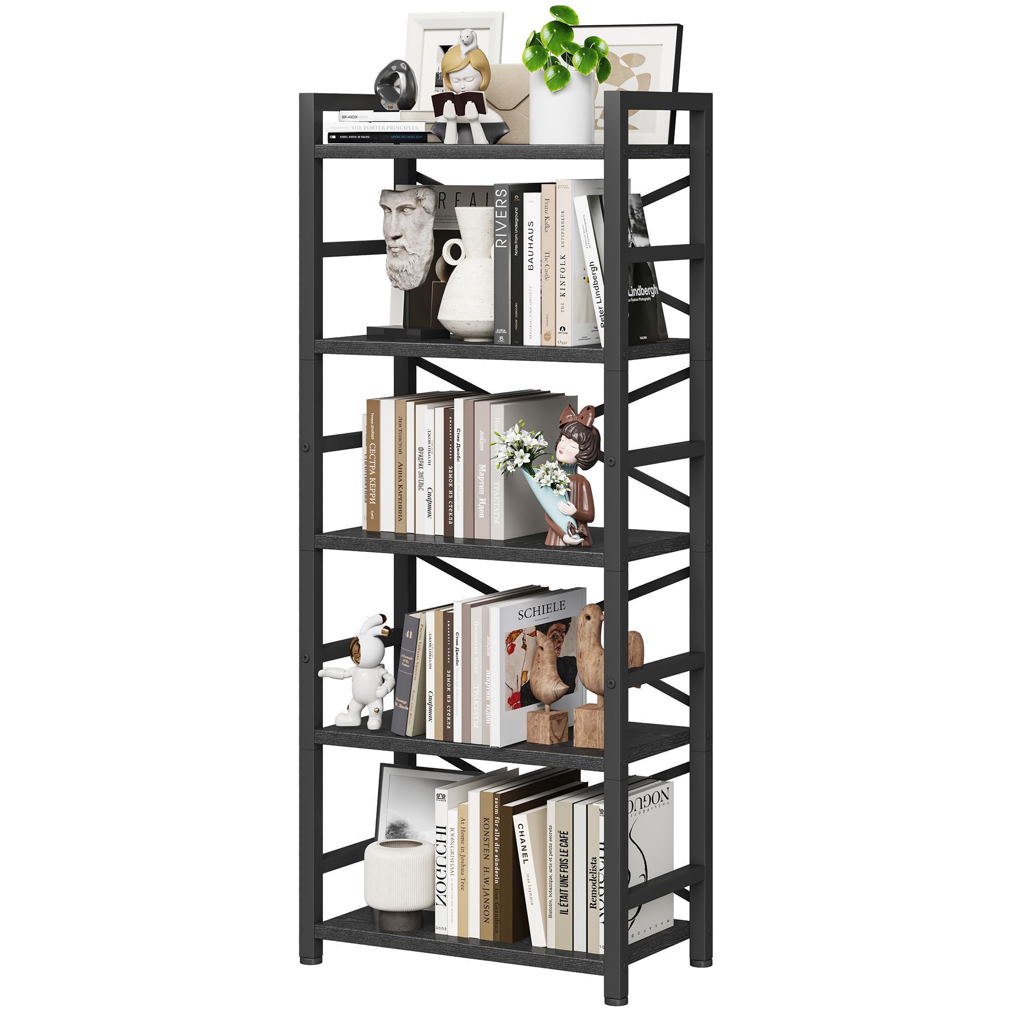 Homeiju Bookshelf, 3 Tier Industrial Bookcase, Metal Small Bookcase, Rustic Etagere Book Shelf Storage Organizer for Living Room, Bedroom, and Home Office(Rustic Brown) Patent Pending D29873033