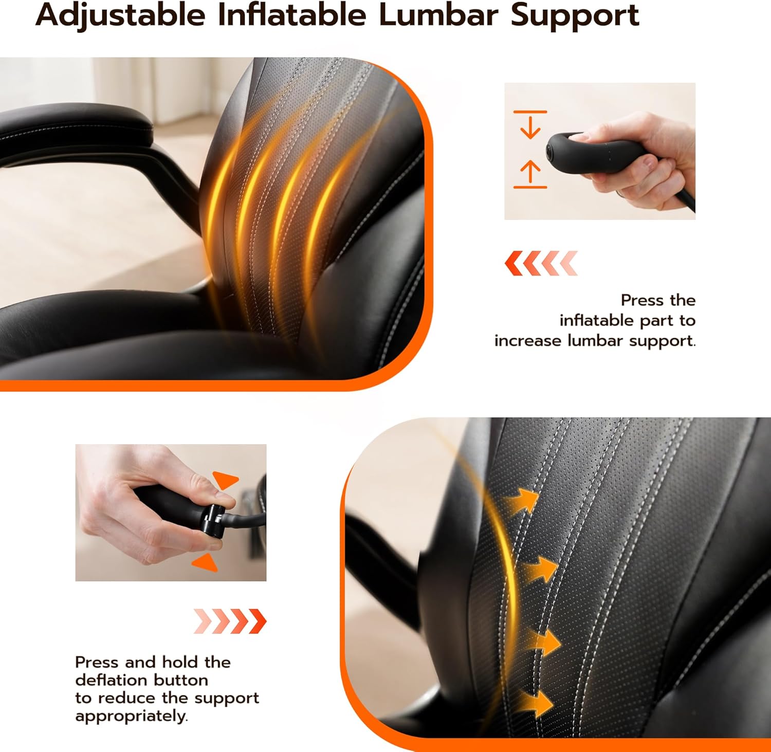 Office Desk Chair, Ergonomic Computer Chair with Padded Flip-Up Arms and Adjustable Lumbar Support, PU Leather Executive Chair with Tilt Lock and 360° Swivel Rolling Wheels for Work, Study