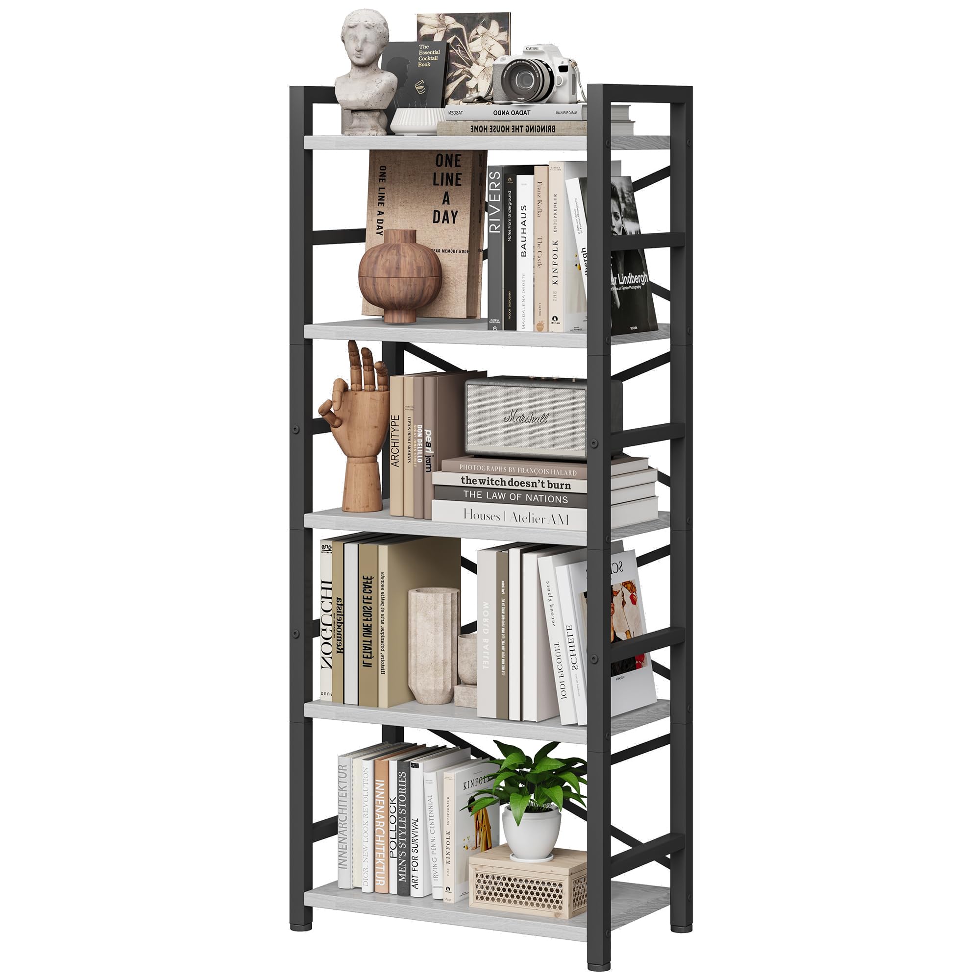 Homeiju Bookshelf, 3 Tier Industrial Bookcase, Metal Small Bookcase, Rustic Etagere Book Shelf Storage Organizer for Living Room, Bedroom, and Home Office(Rustic Brown) Patent Pending D29873033