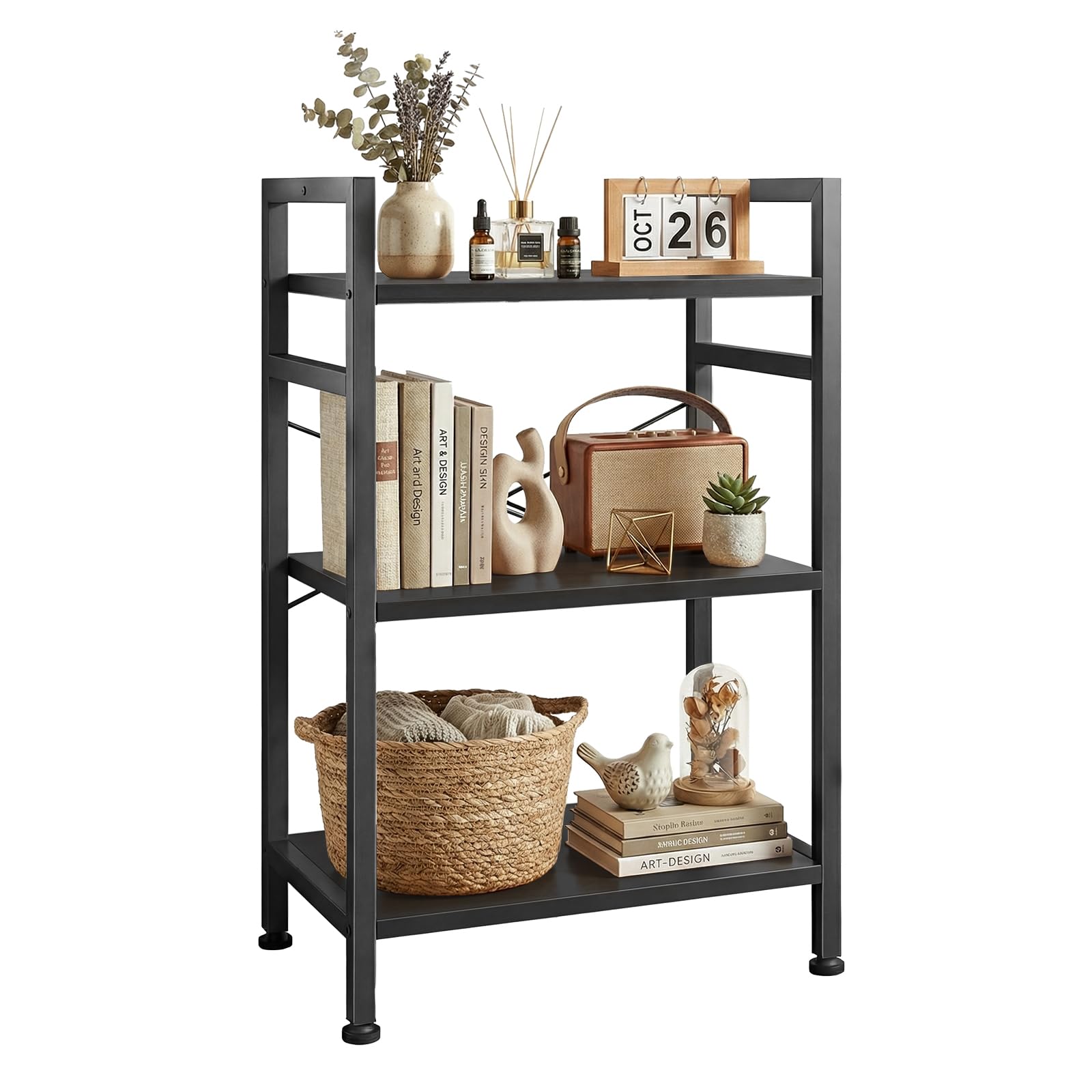 5 Tier Bookshelf, Free Standing Wooden Bookcase with Open Storage Shelves with Metal Frame, Sturdy Shelf Organization Display Rack for Living Room, Bedroom, Home Office, 62.2" Tall, Brown