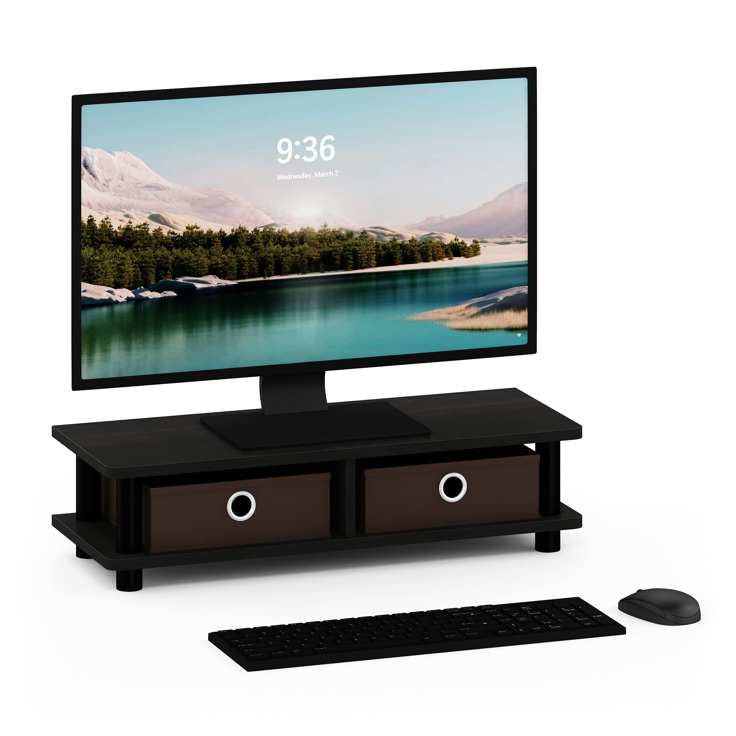 FURINNO Turn-N-Tube Monitor Stand, French Oak Grey/Black