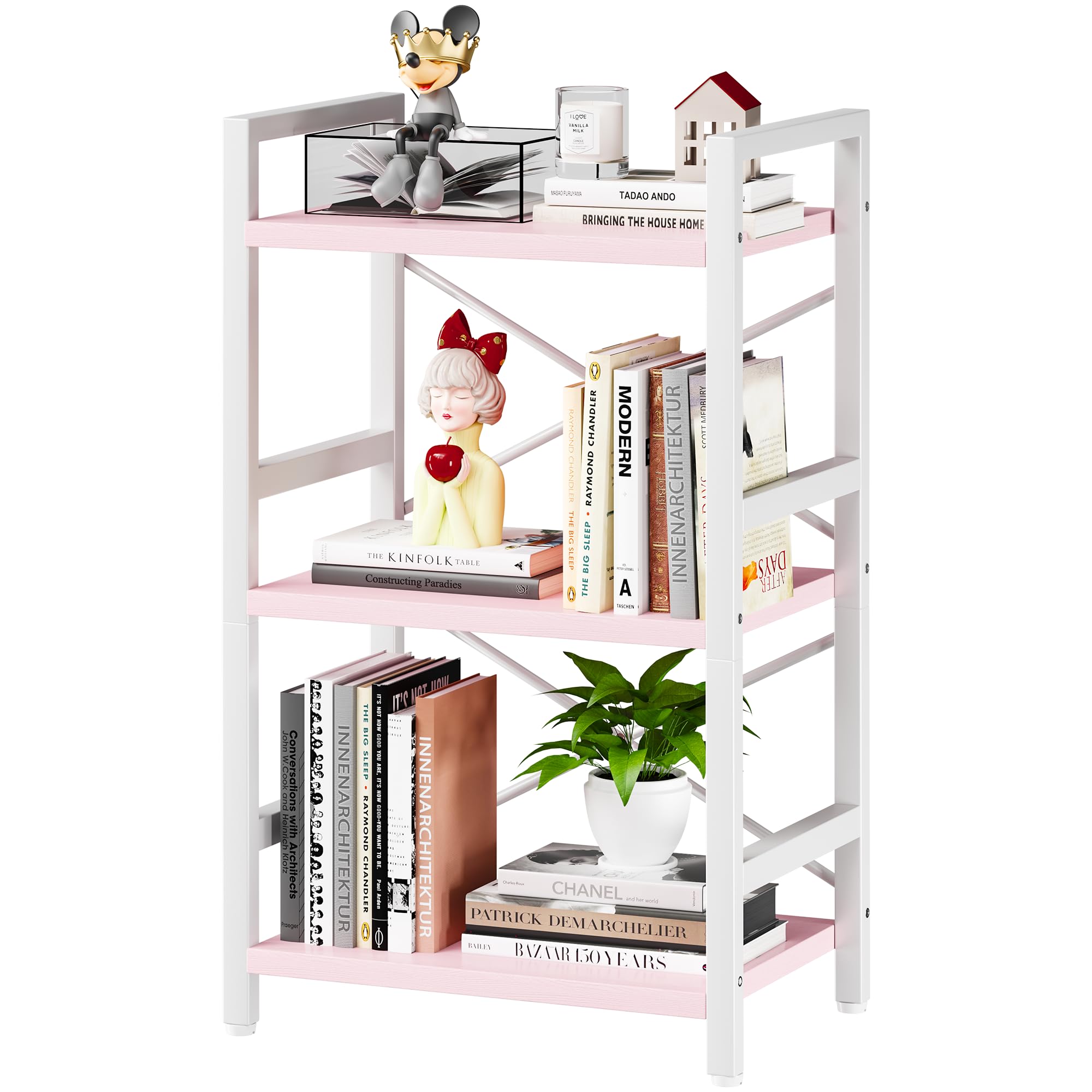 Homeiju Bookshelf, 3 Tier Industrial Bookcase, Metal Small Bookcase, Rustic Etagere Book Shelf Storage Organizer for Living Room, Bedroom, and Home Office(Rustic Brown) Patent Pending D29873033
