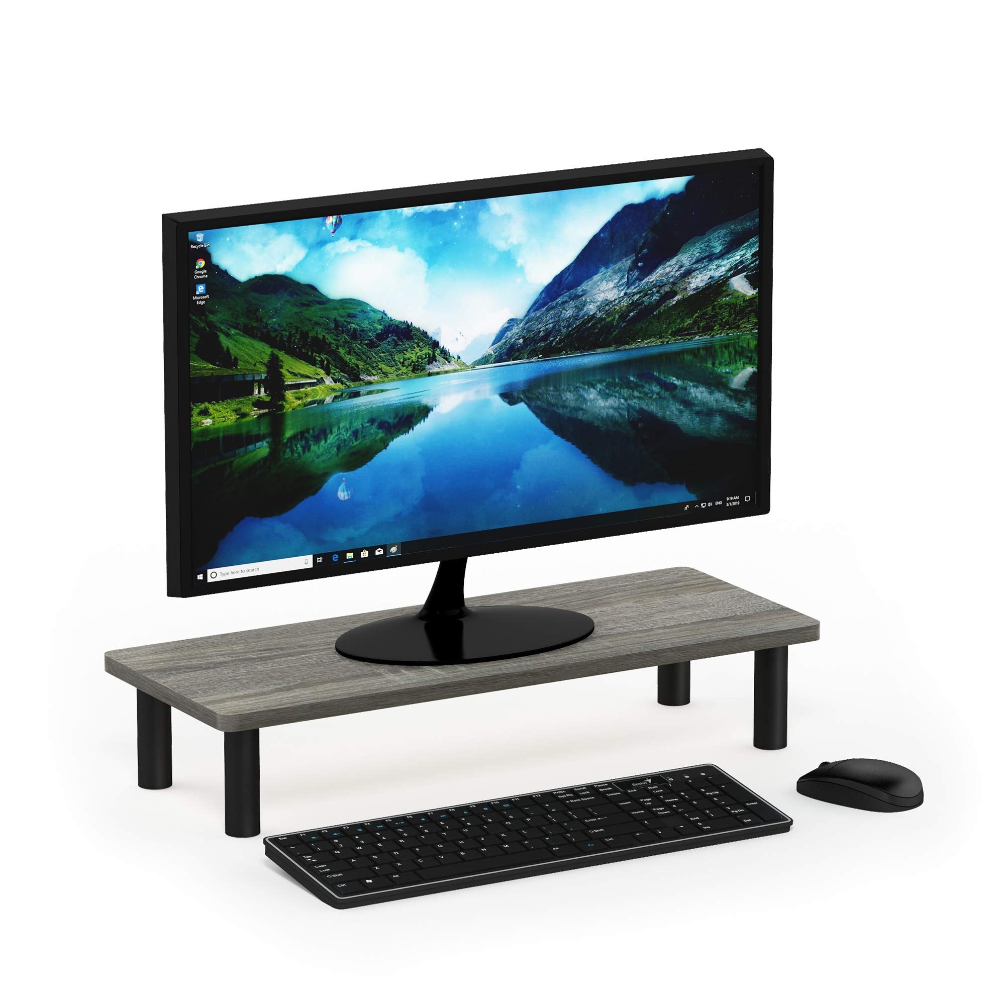 FURINNO Turn-N-Tube Monitor Stand, French Oak Grey/Black