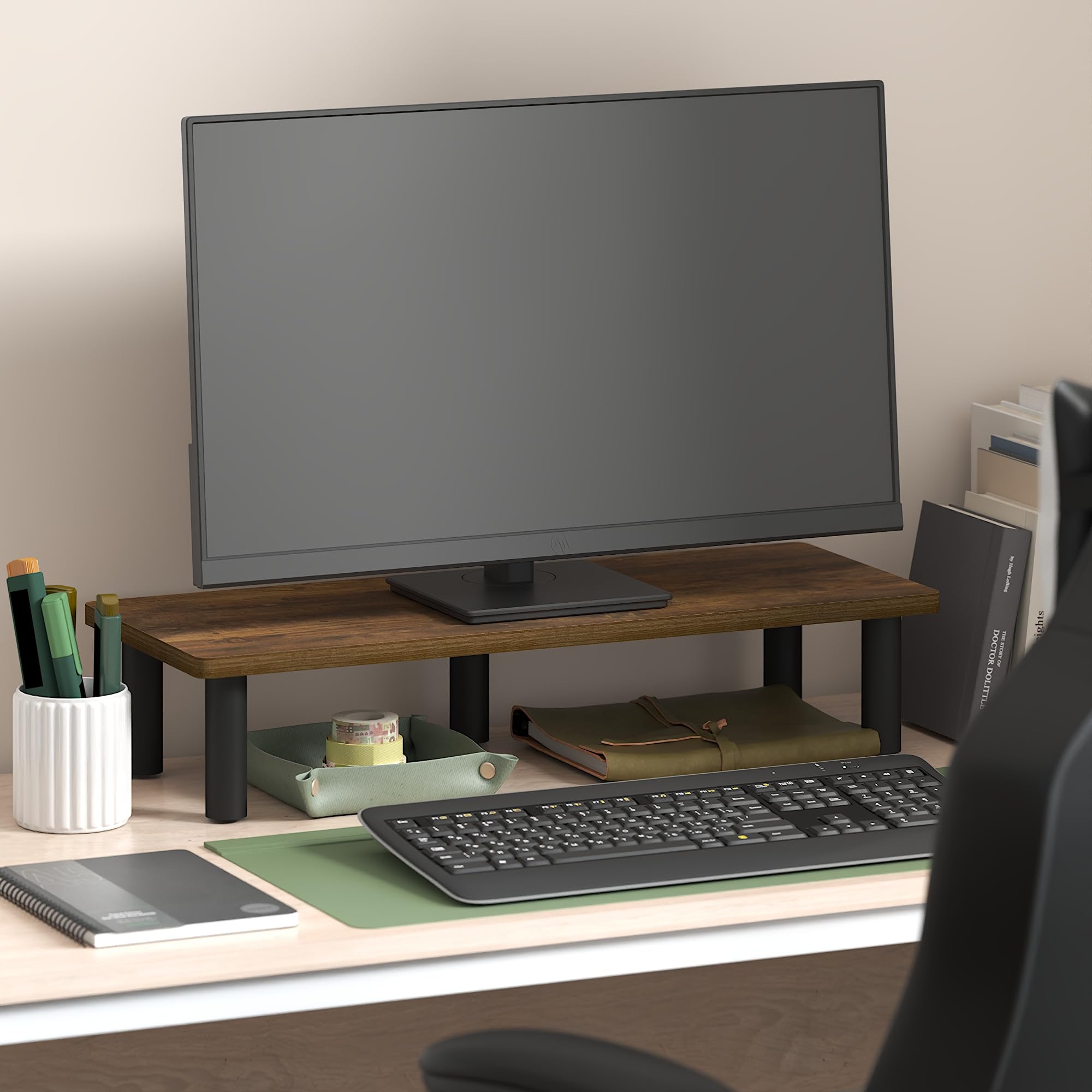 FURINNO Turn-N-Tube Monitor Stand, French Oak Grey/Black