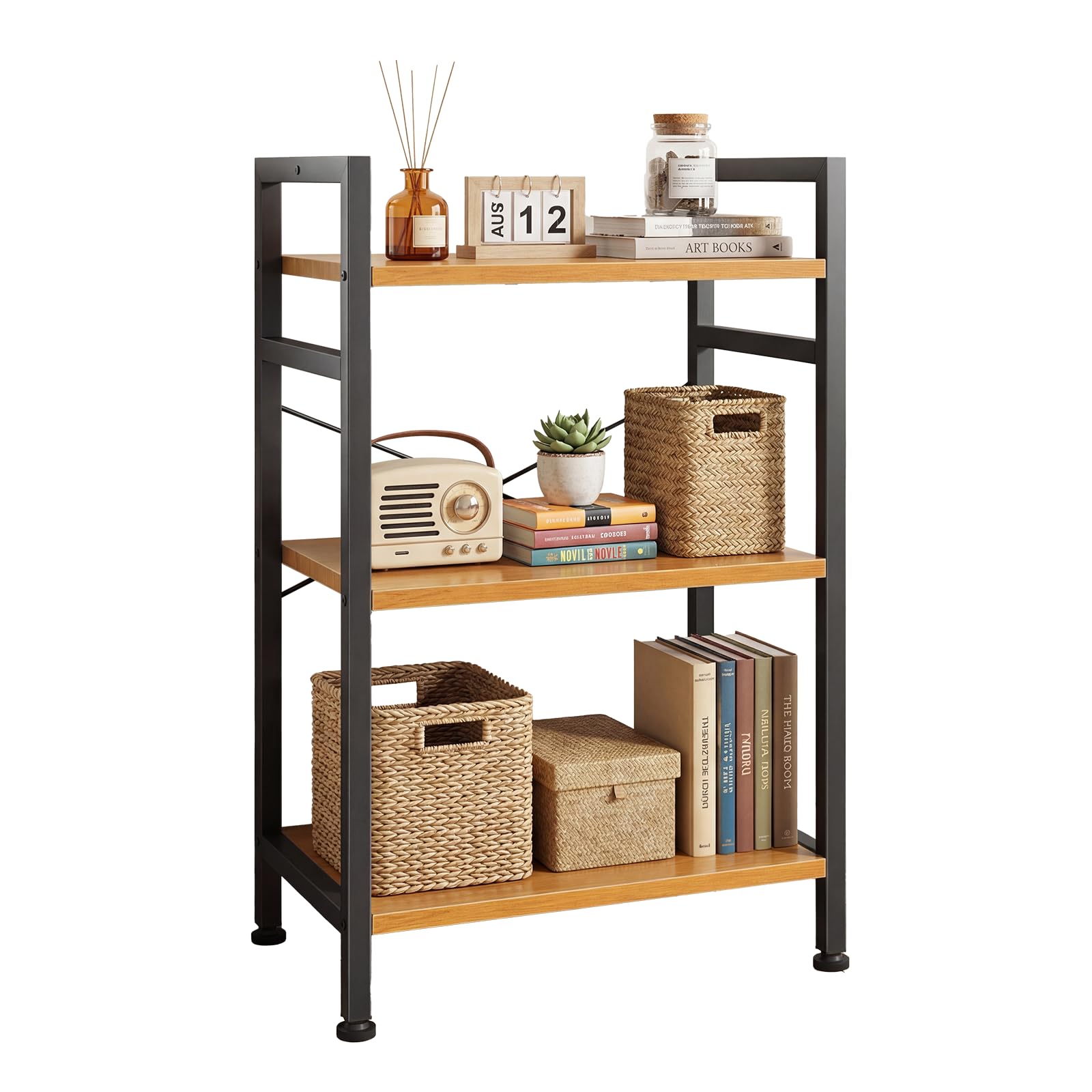 DUMOS 5 Tiers Bookshelf, Classical Modern Book Shelf, Tall Display Shelves in Living Room/Home/Office, Storage Organizer for CDs/Books/Movies, Rustic Brown