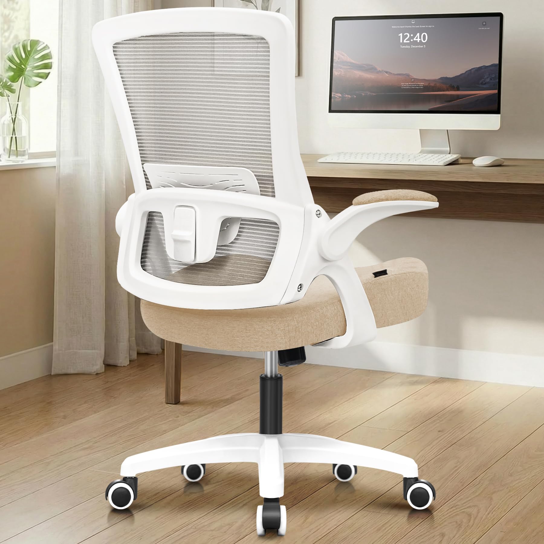 NEO Chair Office Desk Gaming Chair Computer High Back Mesh Seat with Rolling Wheels Ergonomic Adjustable Comfy Flip-up Armrests Lumbar Support Height for Home (Black)