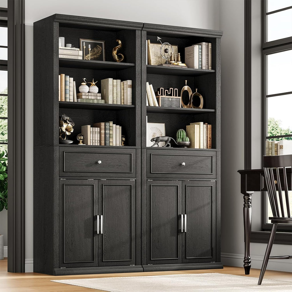 Rresyet Bookcase, 6 Tier Black Bookshelf 28" W Tall Minimalist Bookshelves with Storage Cabinet Suitable for Offices, Libraries, Living Rooms