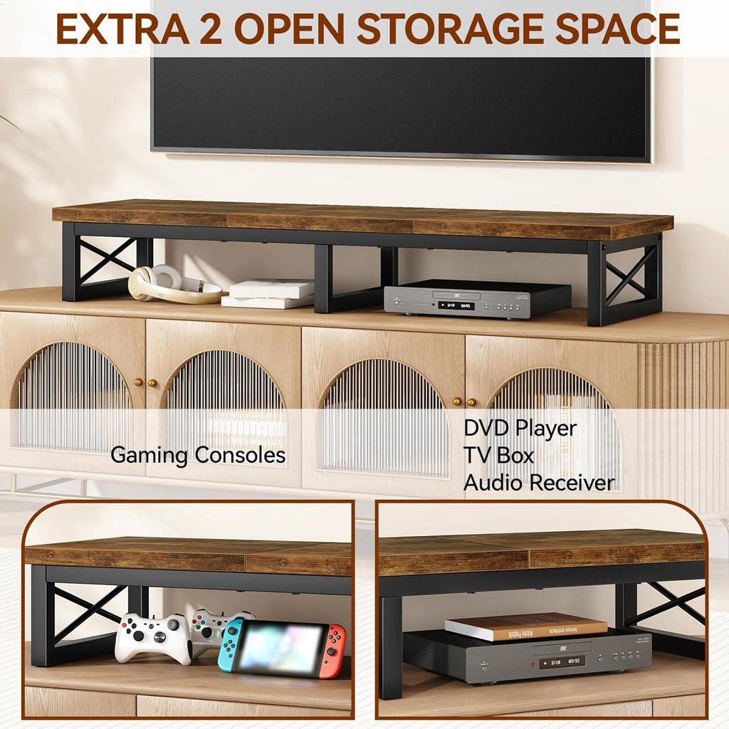 IBUYKE 45" Large TV Riser for 32-60 inch TV,Tabletop Short TV Stand with Storage and Steel Legs,Dual Screen Office Desk,Stand Riser,TV Riser Stand for Home,Bedroom,Living Room,Rustic Brown TVT002H