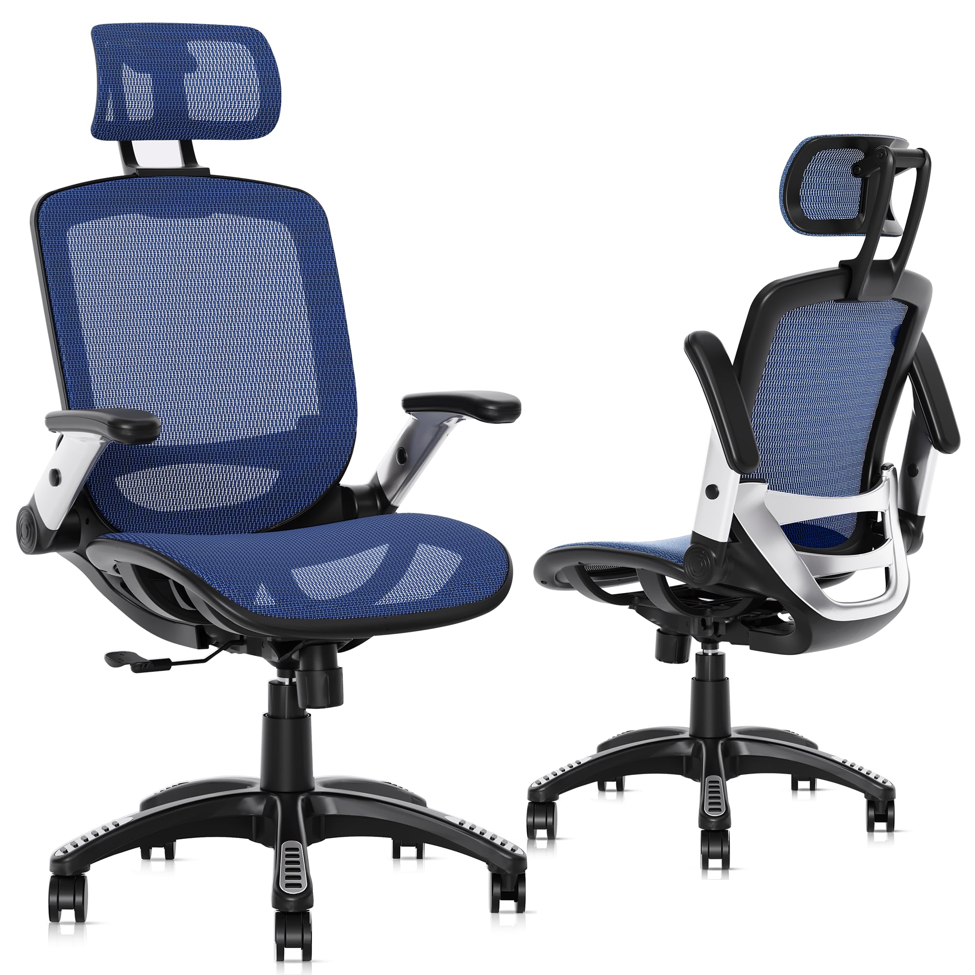 GABRYLLY Ergonomic Office Chair, High Back Home Desk Chair with Headrest, Flip-Up Arms, 90-120° Tilt Lock and Wide Cushion, Big and Tall Mesh Chairs for Man Woman, Black Task Chair