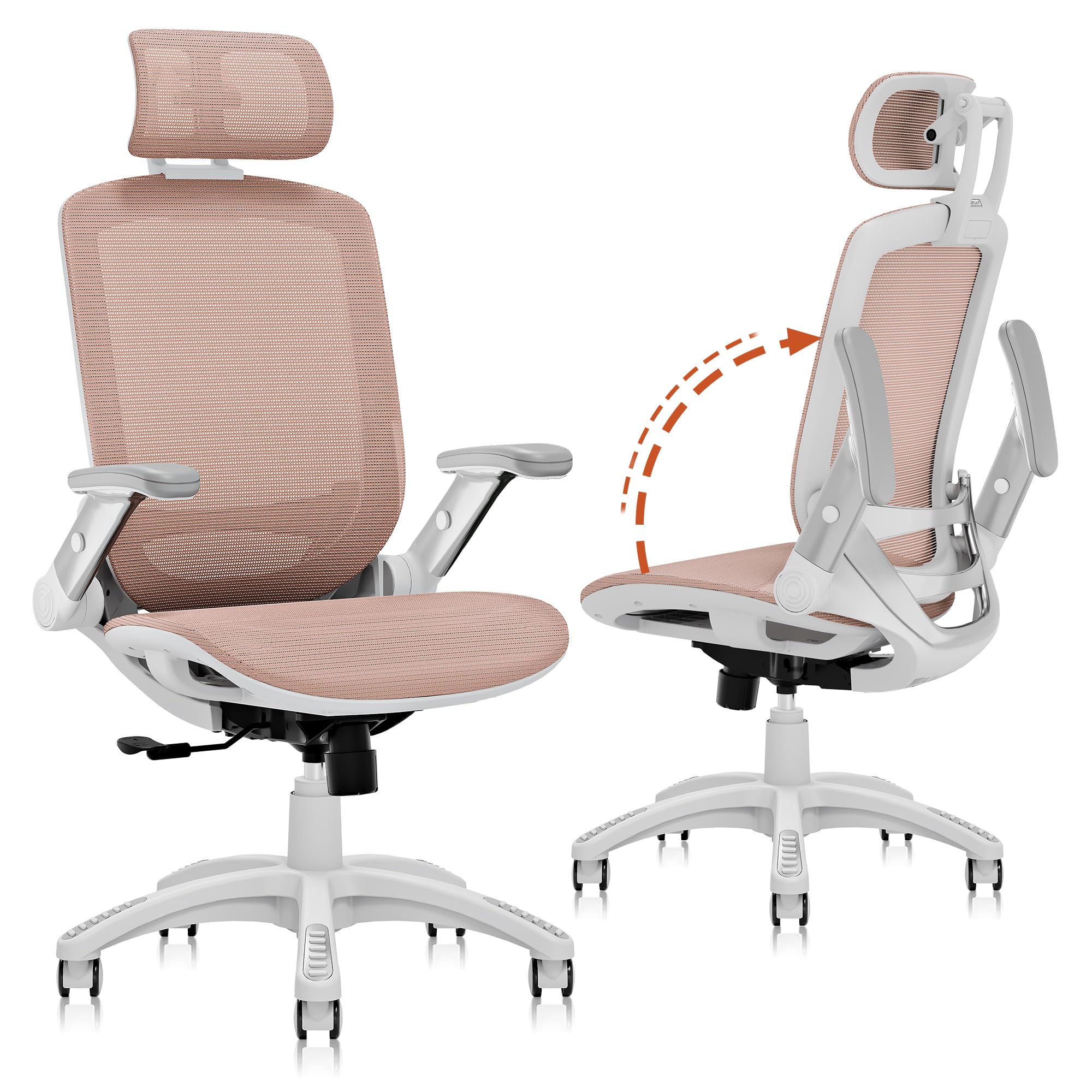 GABRYLLY Ergonomic Office Chair, High Back Home Desk Chair with Headrest, Flip-Up Arms, 90-120° Tilt Lock and Wide Cushion, Big and Tall Mesh Chairs for Man Woman, Black Task Chair