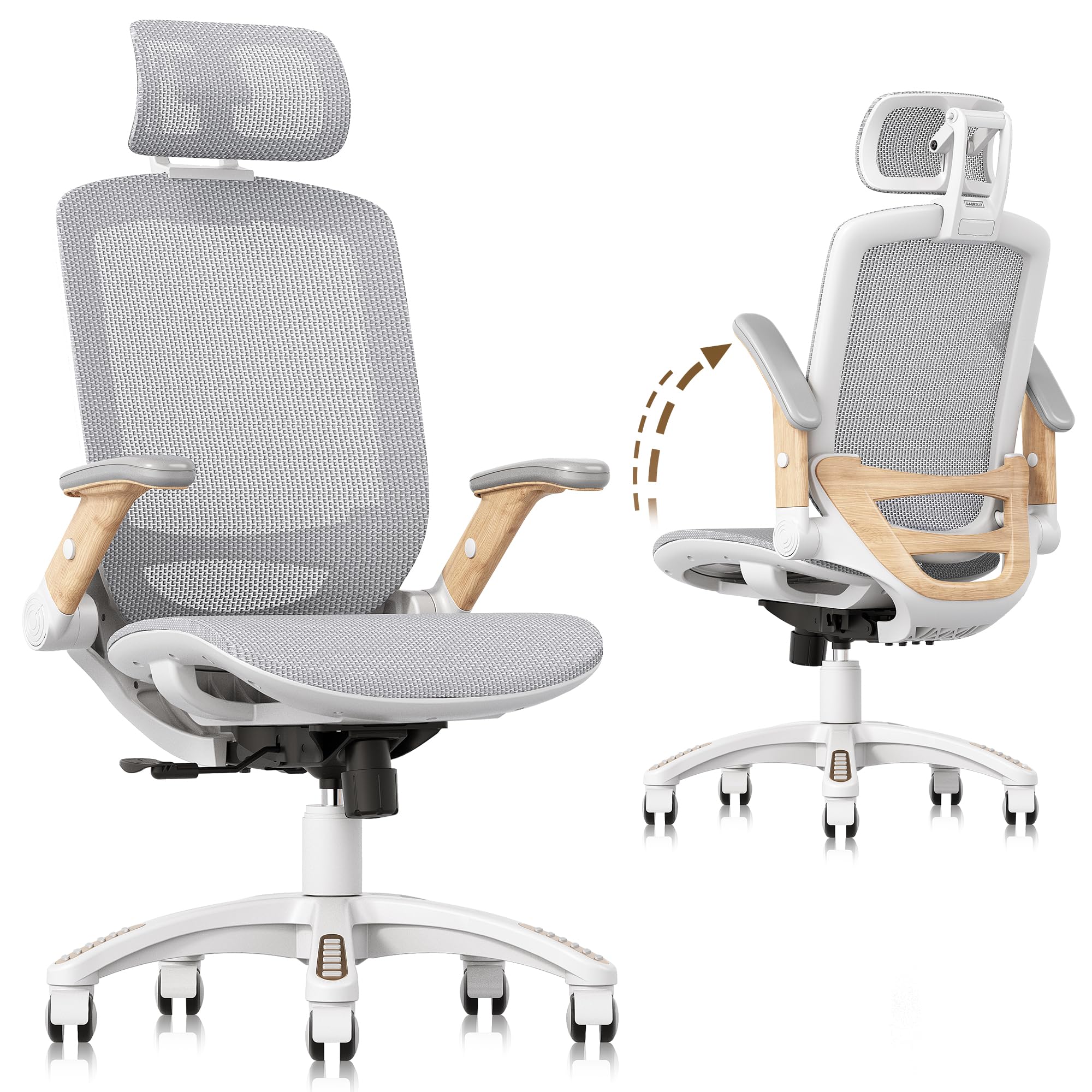 GABRYLLY Ergonomic Office Chair, High Back Home Desk Chair with Headrest, Flip-Up Arms, 90-120° Tilt Lock and Wide Cushion, Big and Tall Mesh Chairs for Man Woman, Black Task Chair