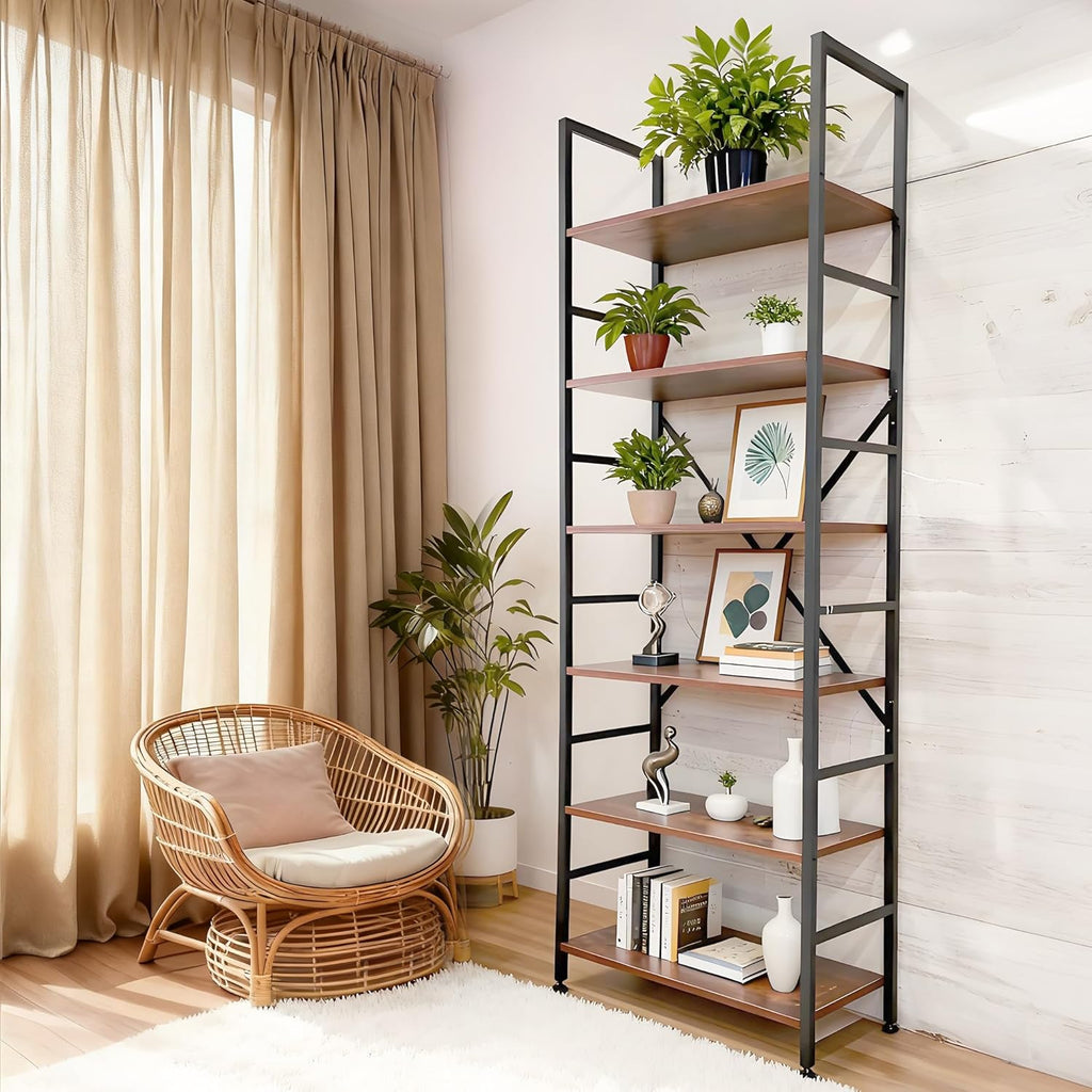 Book Shelf,6 Tier Bookshelves,Industrial Wood Bookcase,72" H Ladder Bookshelf,Home Office Bookcase Shelf Storage Organizer,Ladder Shelf for Bedroom,Living Room